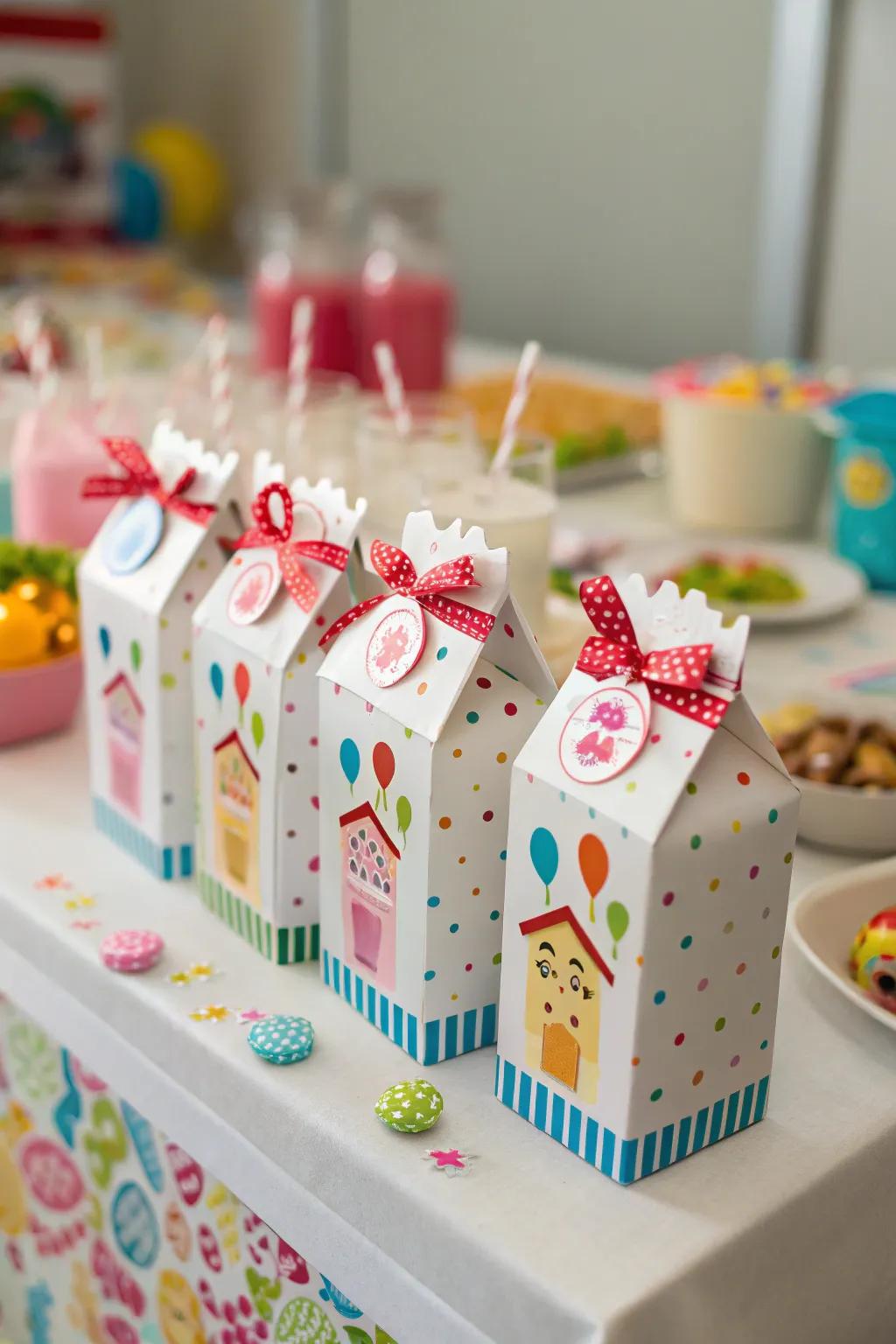 Delight your guests with personalized milk carton favors.