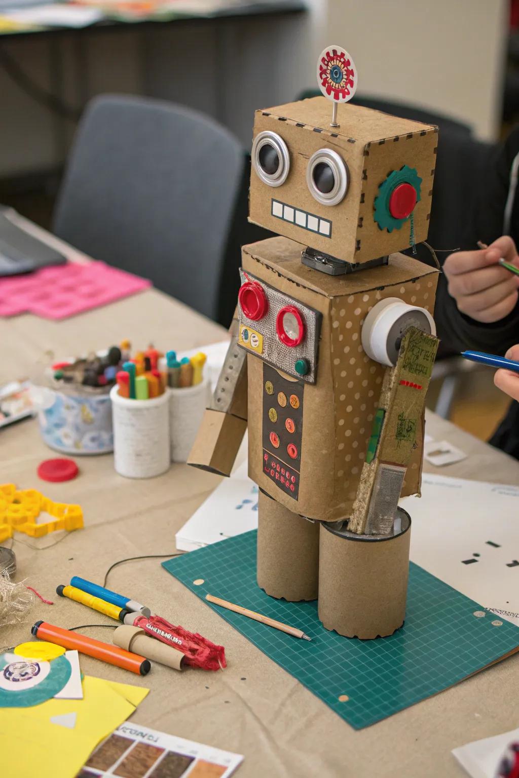 Bring imagination to life with a recycled robot project.