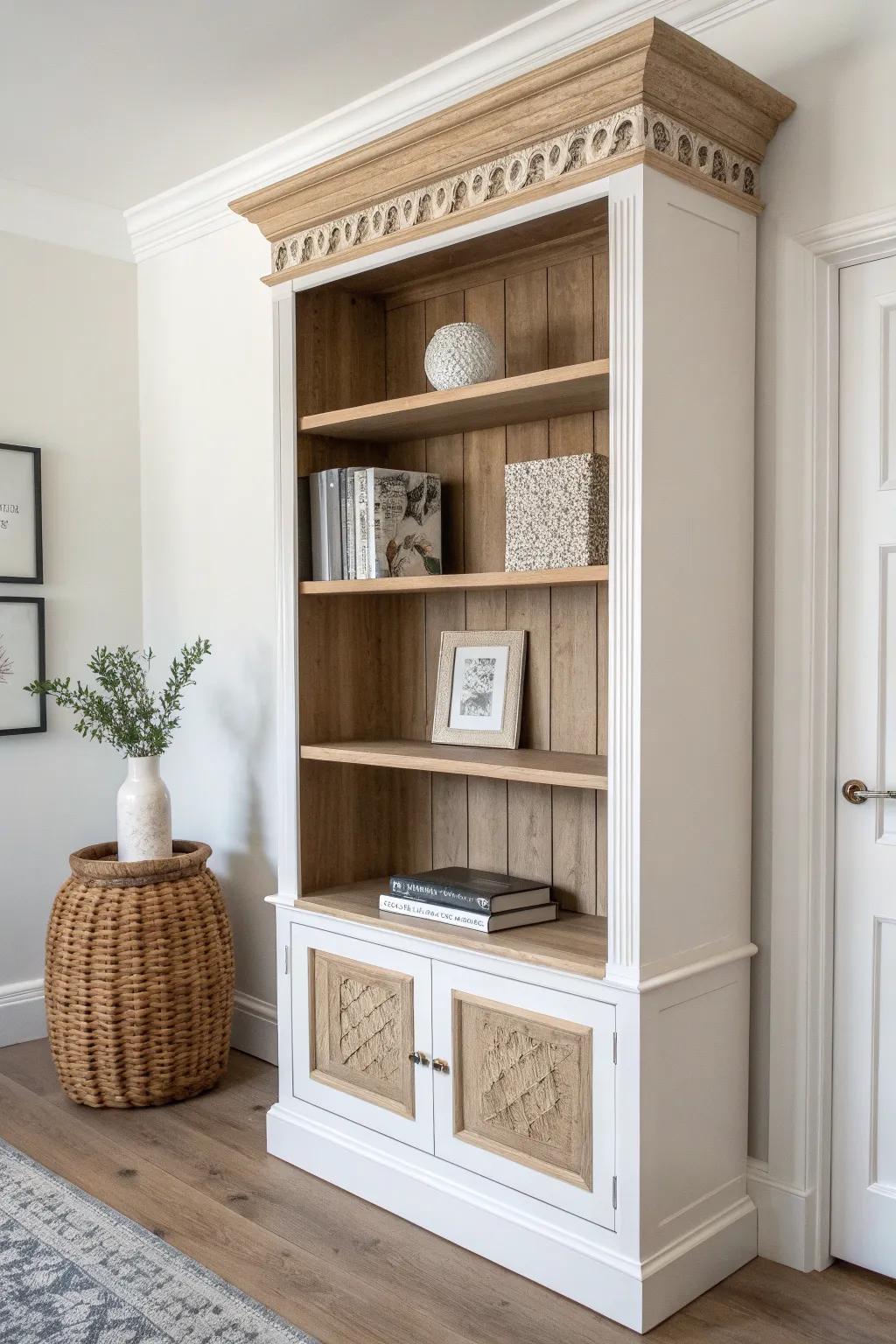 Transform your space with a refined built-in bookshelf look. Simplicity meets elegance with a touch of Boho charm.
