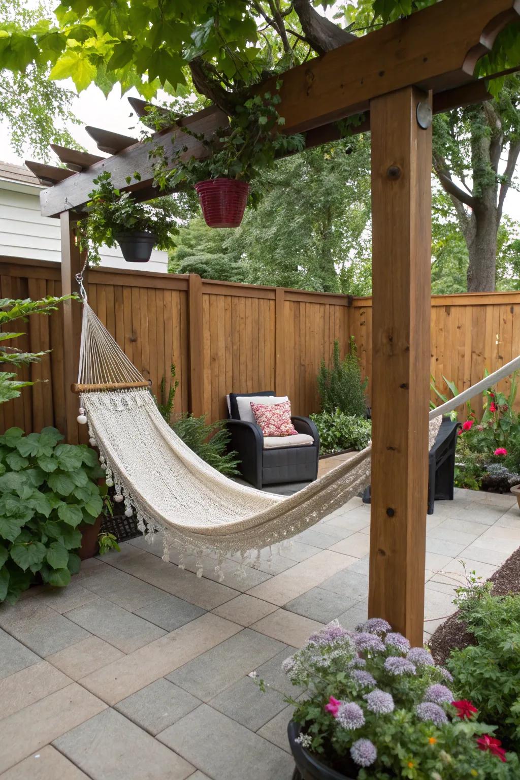 A hammock invites relaxation and leisure.