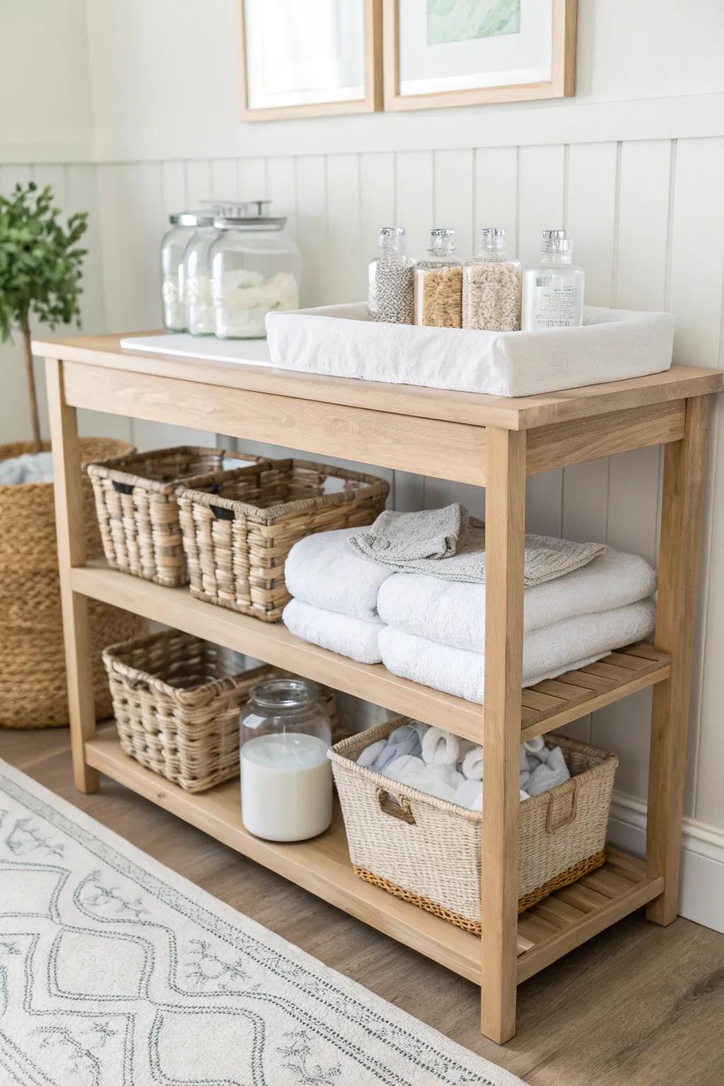 Transform your space with a charming and functional laundry organizer.