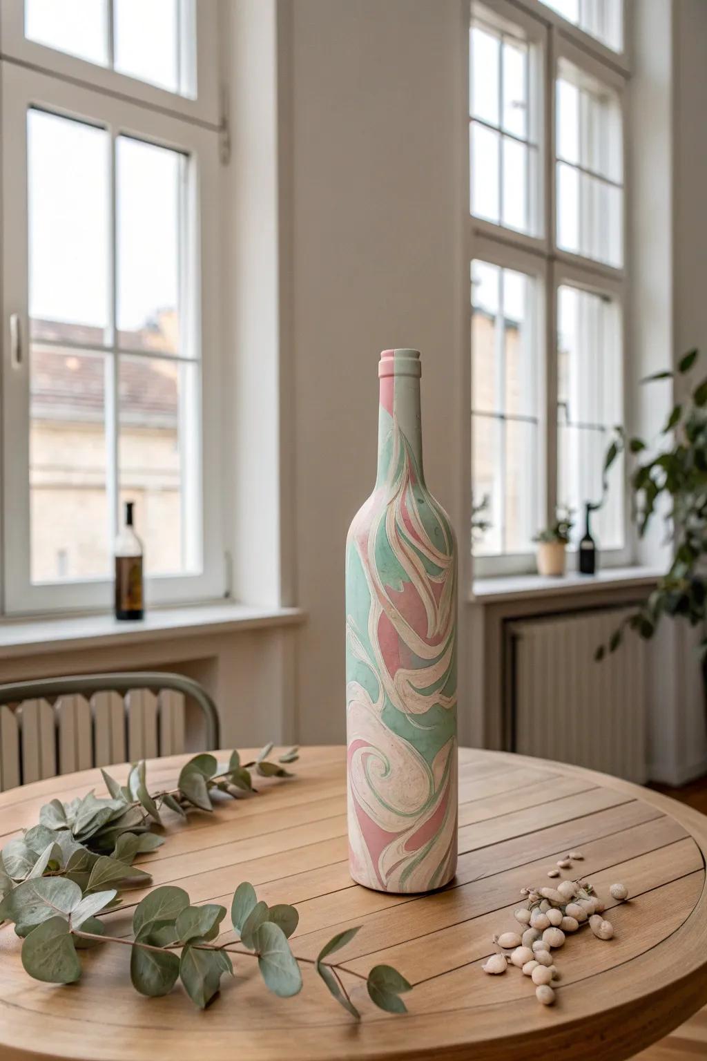 Transform wine bottles into stunning hydrodipped art pieces that blend Scandinavian minimalism with Boho elegance. #HydrodipArt