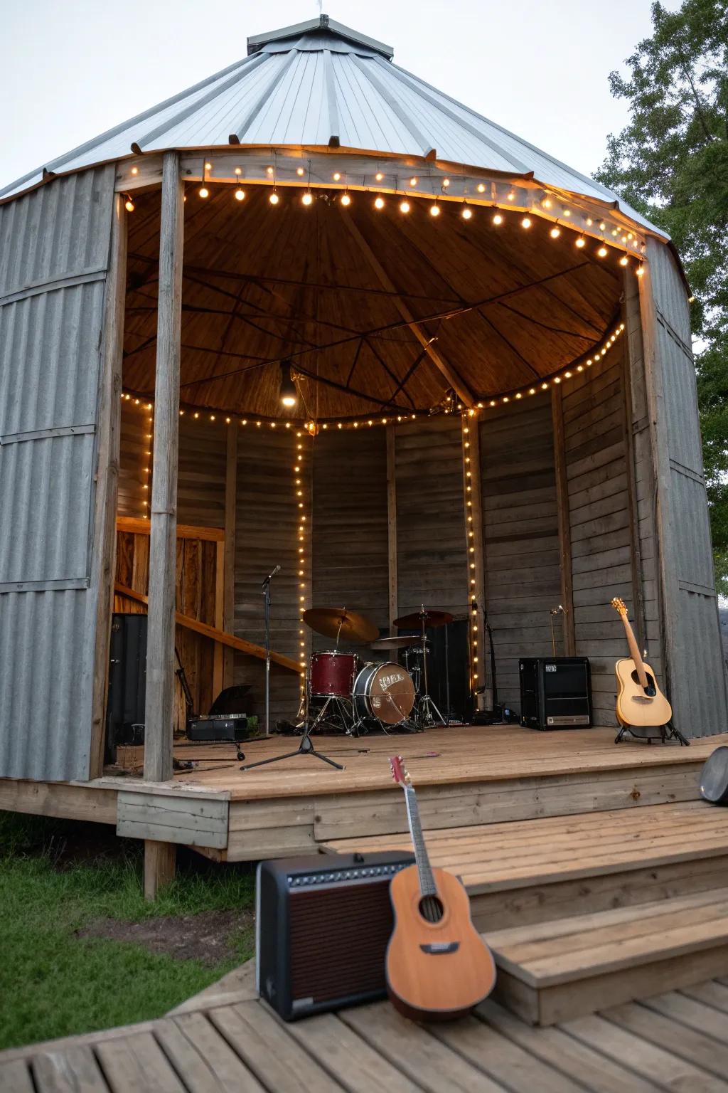 Transform your grain bin gazebo into a music haven - where every strum echoes with creativity!