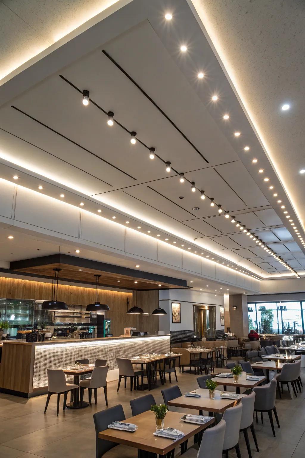 LED lighting enhances ambiance and highlights architectural features.