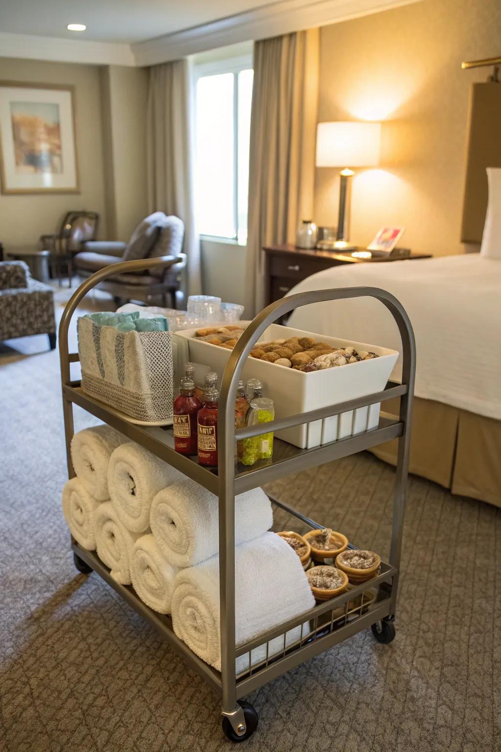 A guest room welcome cart for a warm and inviting stay.