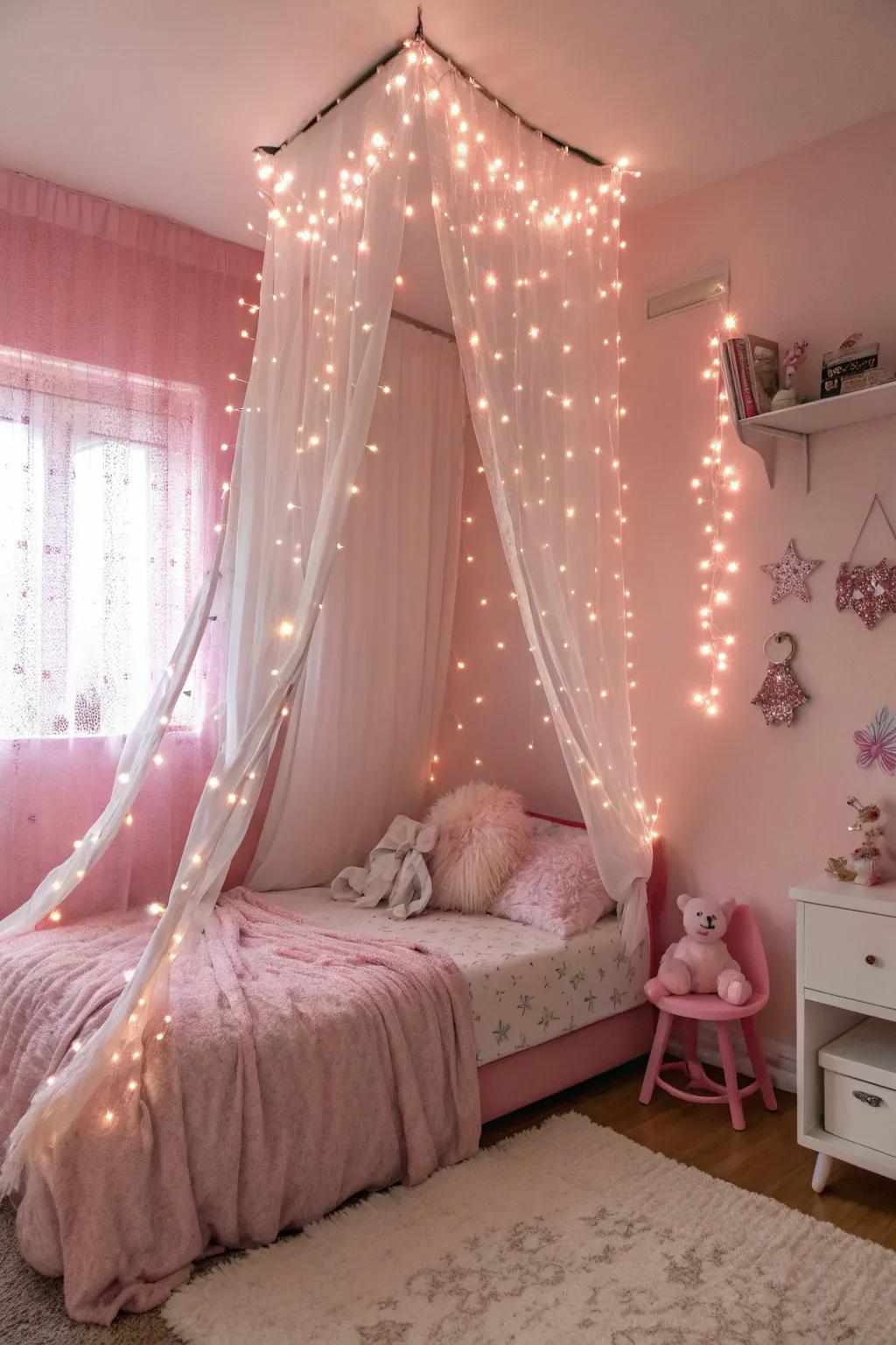 Pink fairy lights for a magical glow.