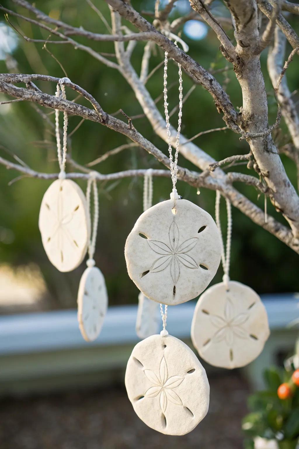 Craft charming hanging ornaments with sand dollars for any season.