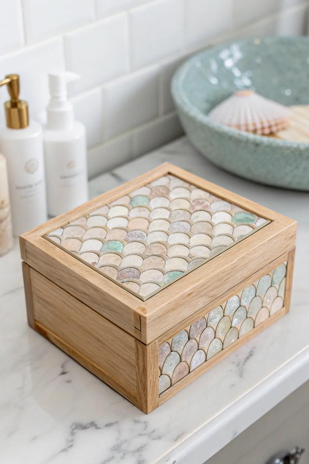 Transform your bathroom with this exquisite seashell jewelry box, where simplicity meets natural elegance.