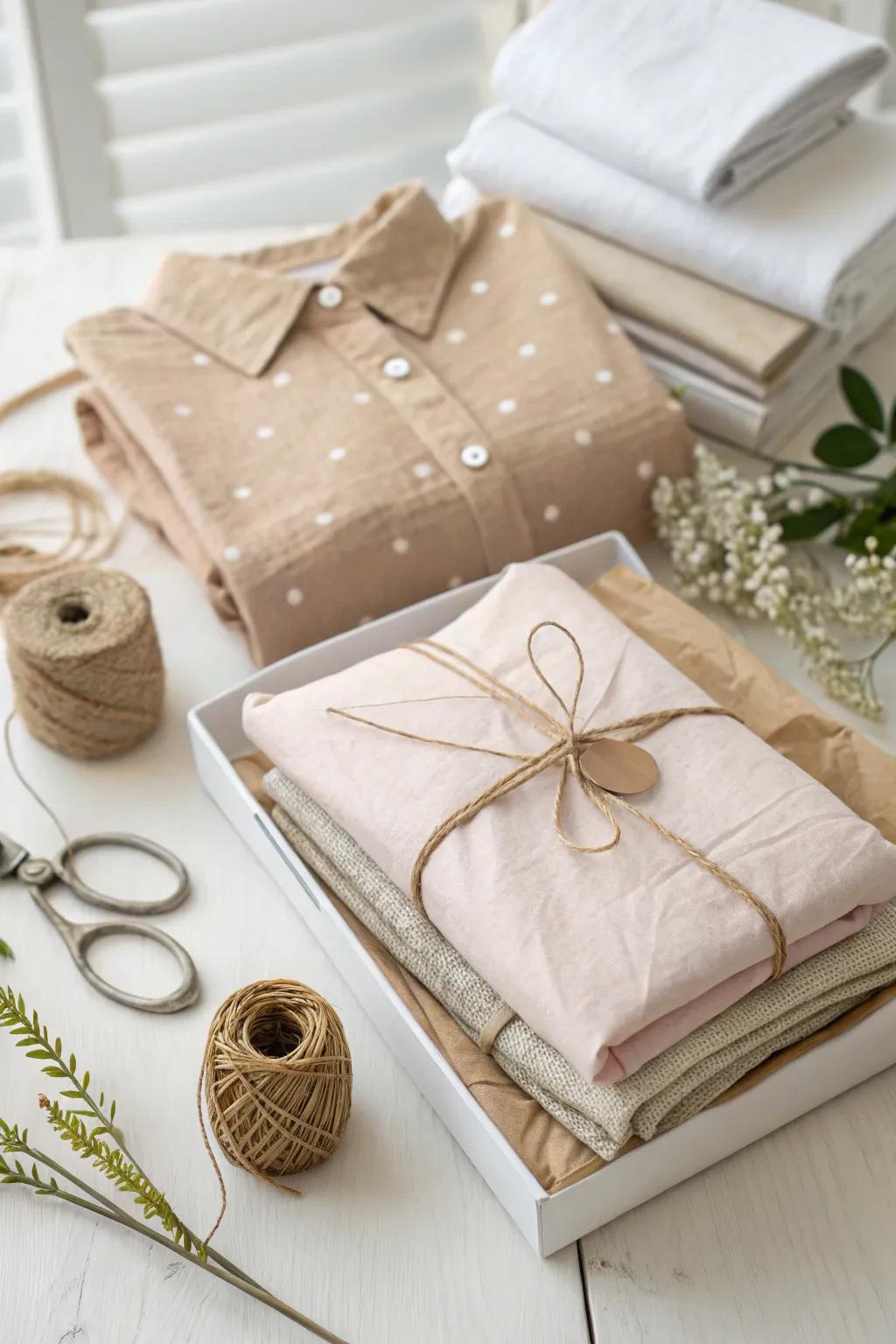 Elevate your gift-giving with this layered wrapping technique that combines minimalist elegance with a touch of boho charm.
