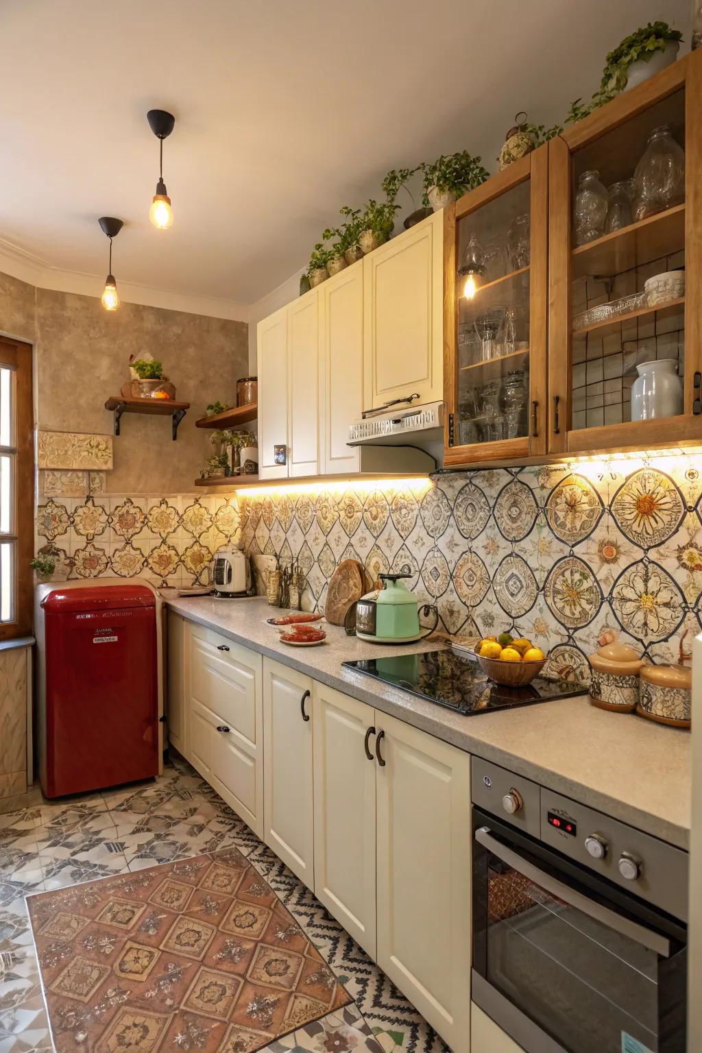 Vintage tiles add nostalgic charm to this retro-inspired kitchen.