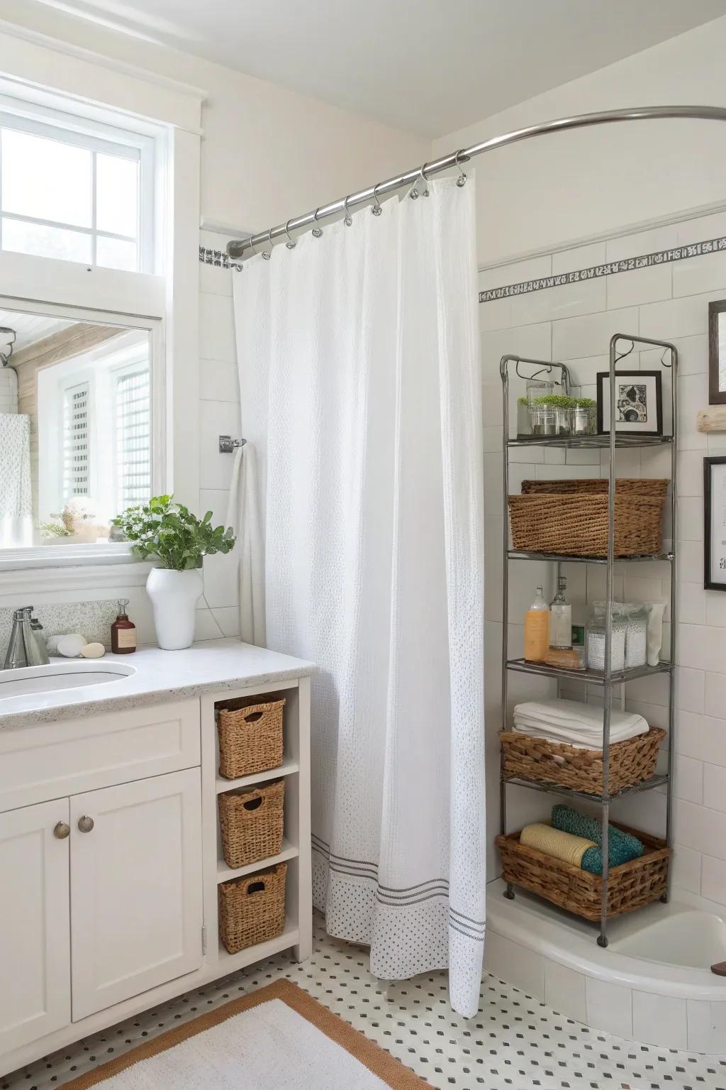 Tension corner rods are perfect for snug corner shower setups.