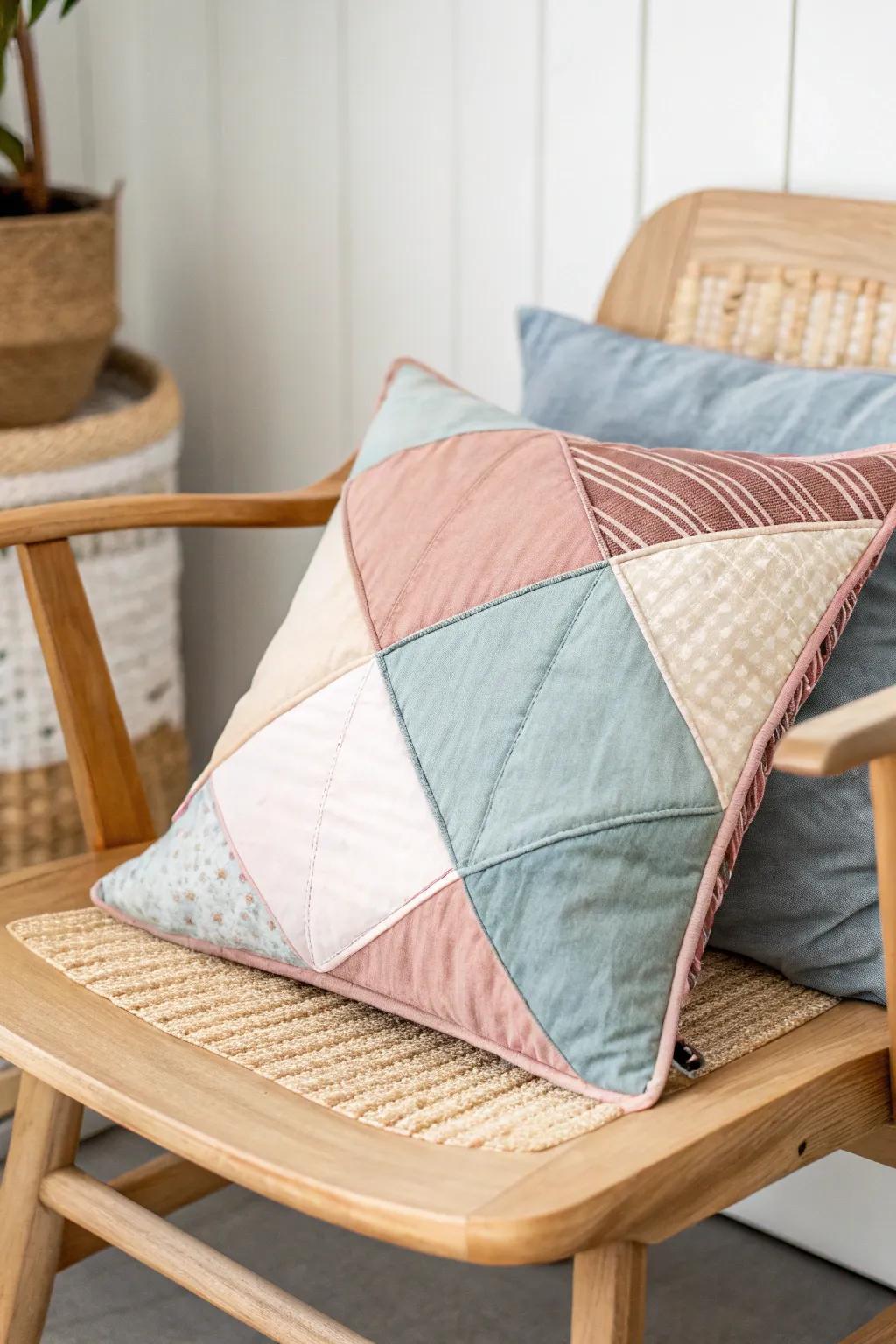 Artistic Asymmetry: Add a touch of dynamic flair to your space with this beautifully crafted patchwork cushion.