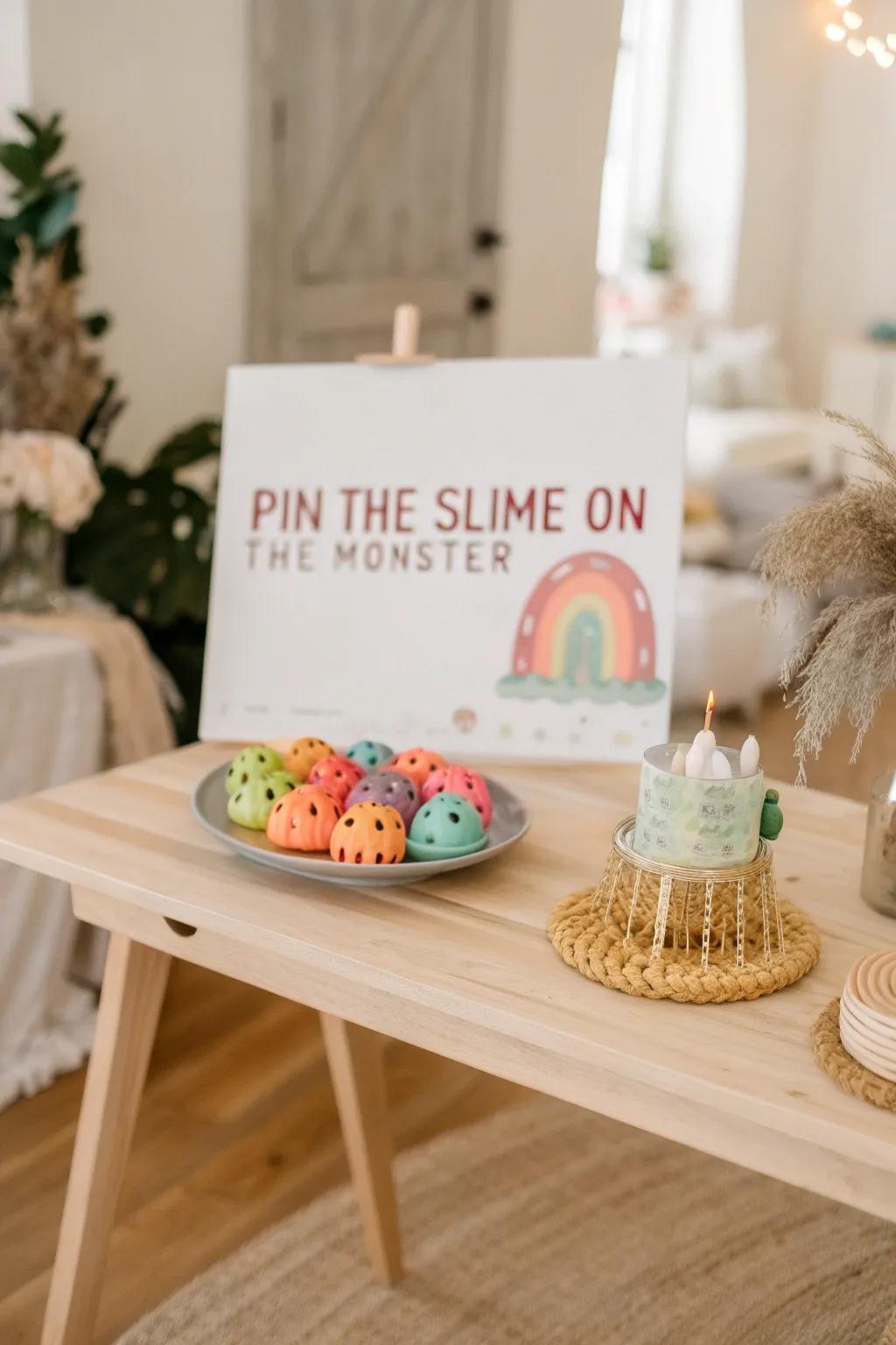 Add a touch of Scandinavian charm to your slime-themed party with this beautifully crafted game setup!