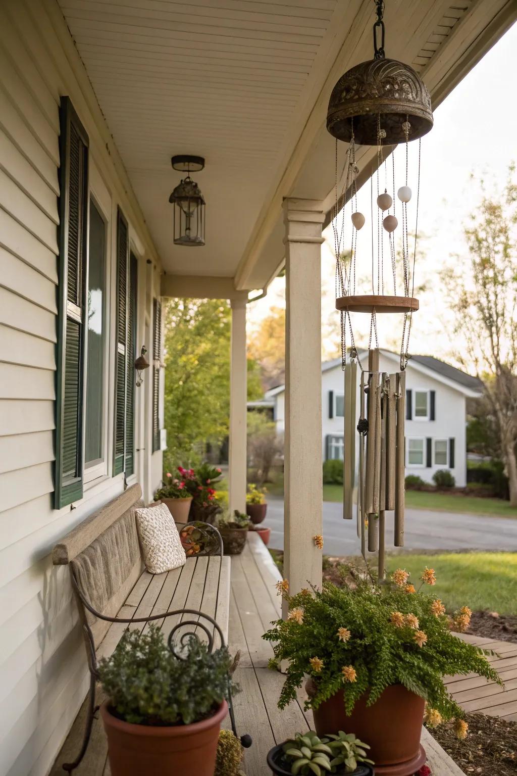 Wind chimes add a melodic touch.