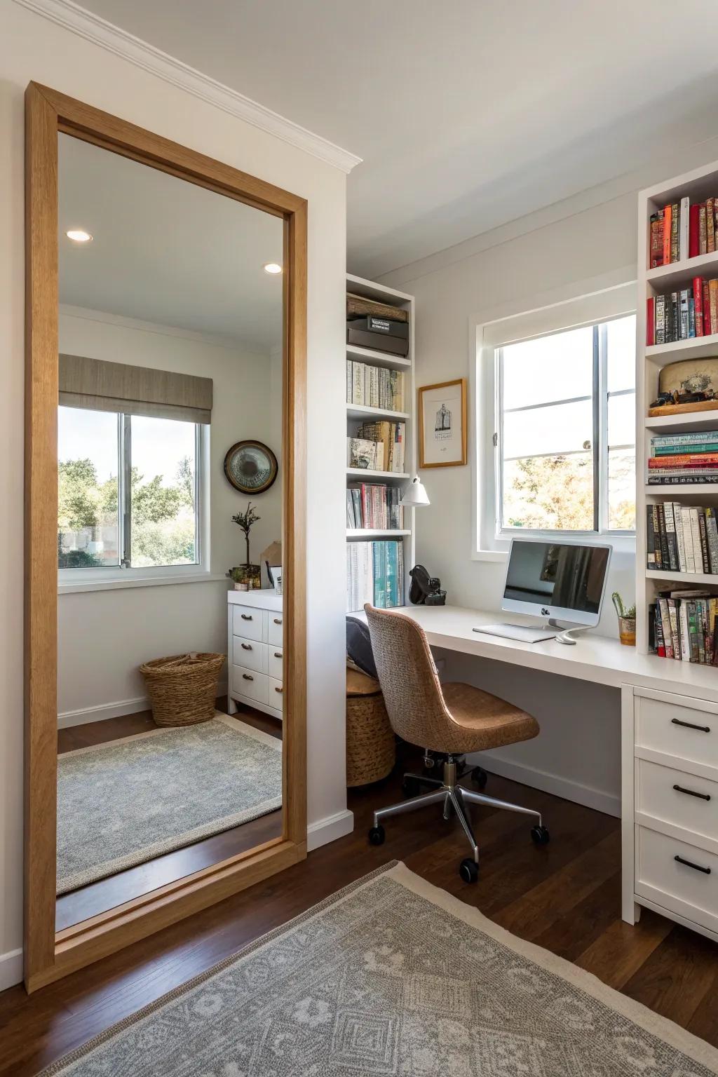 Mirrors enhance light and space in the office.