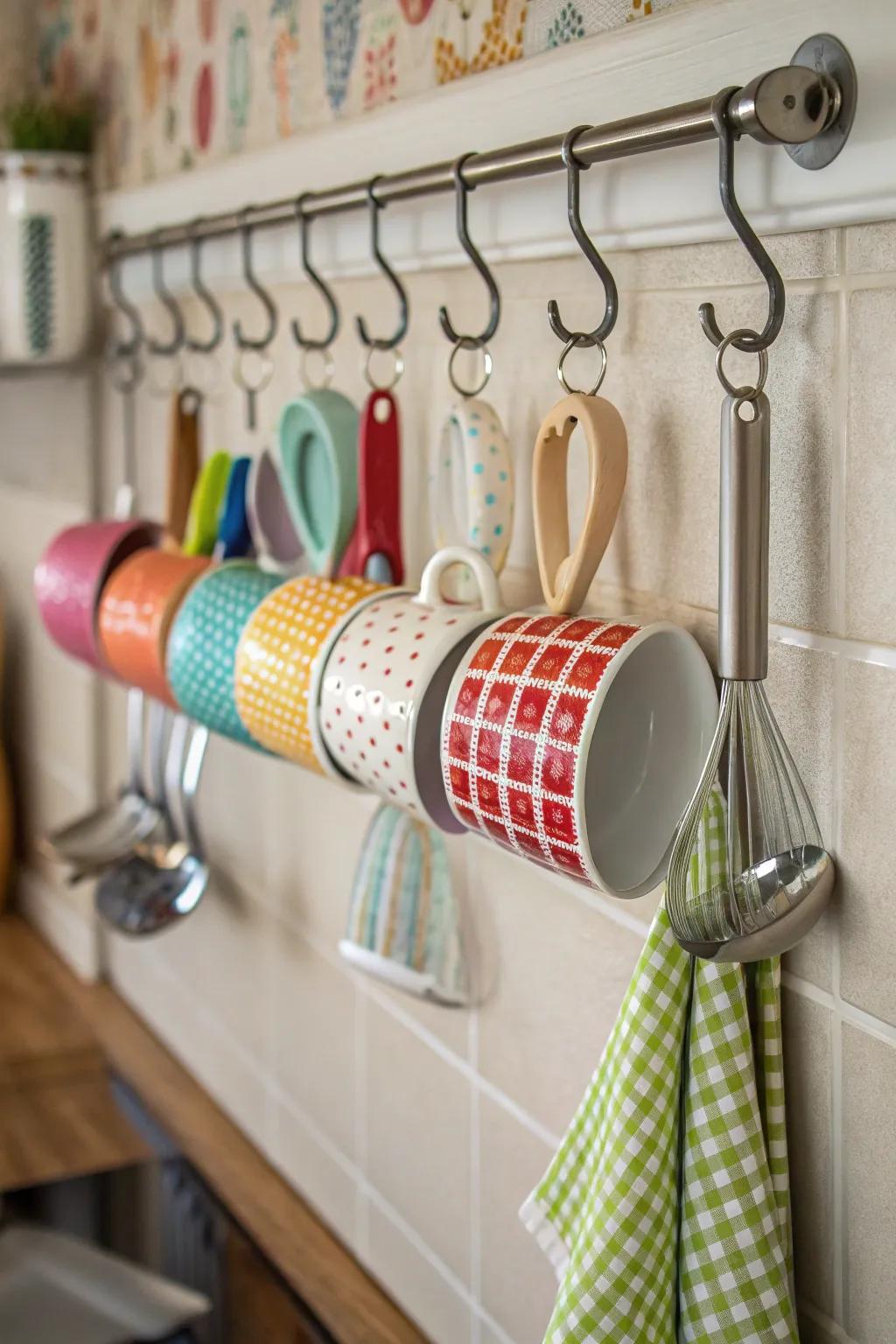 Hooks utilize vertical space for extra storage.