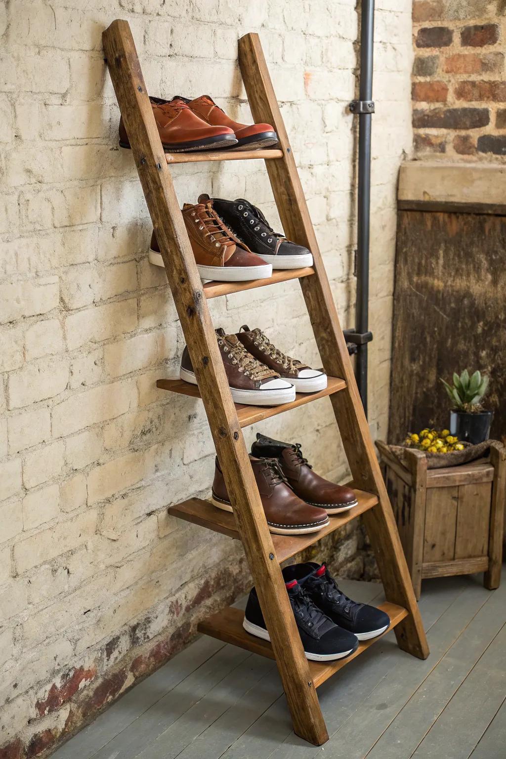 Transform your entryway with a sustainable twist - the eco-friendly ladder shoe rack.