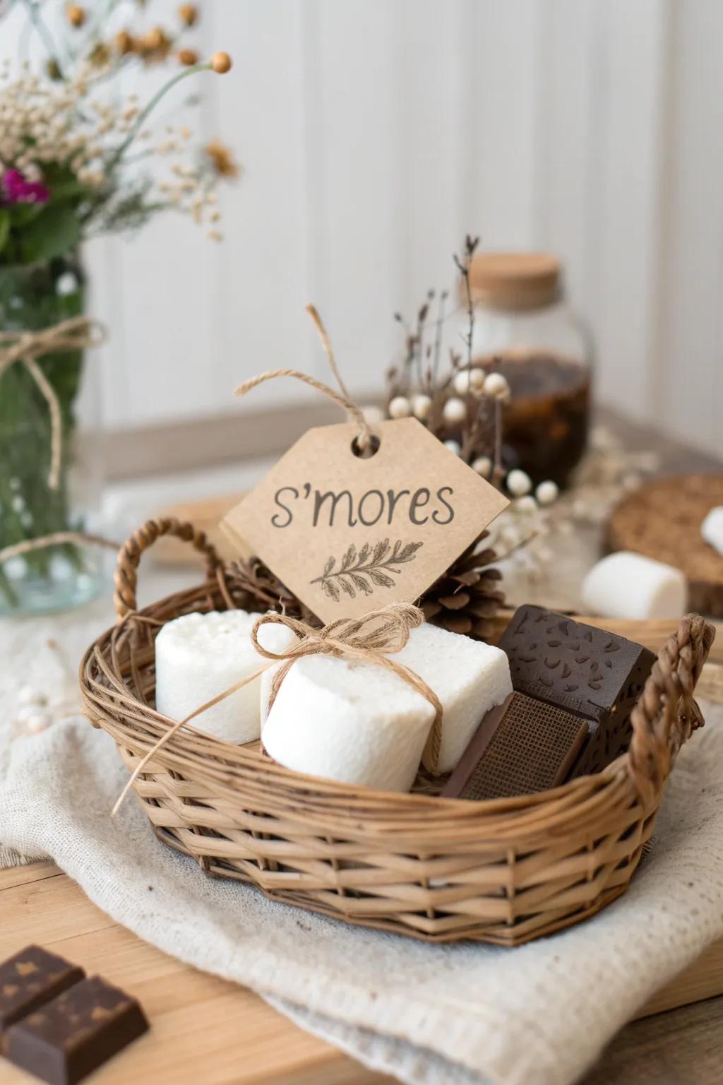Add a heartfelt touch to your s'mores gift basket with handmade tags that speak volumes.
