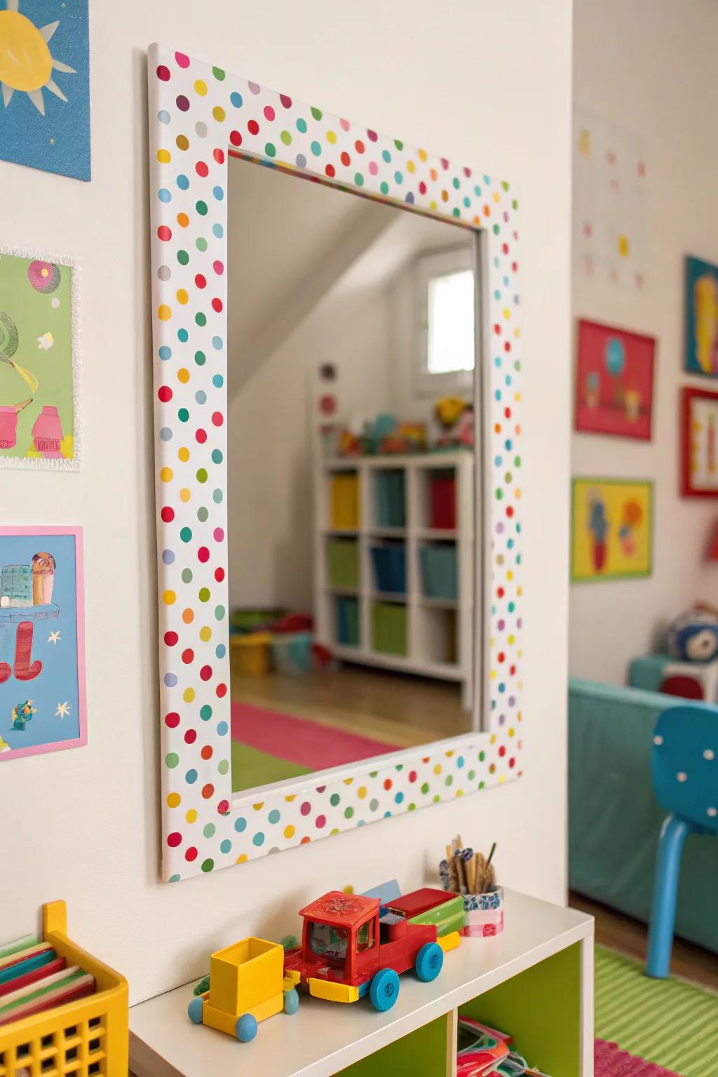 Bring fun into the room with a polka dot mirror frame.