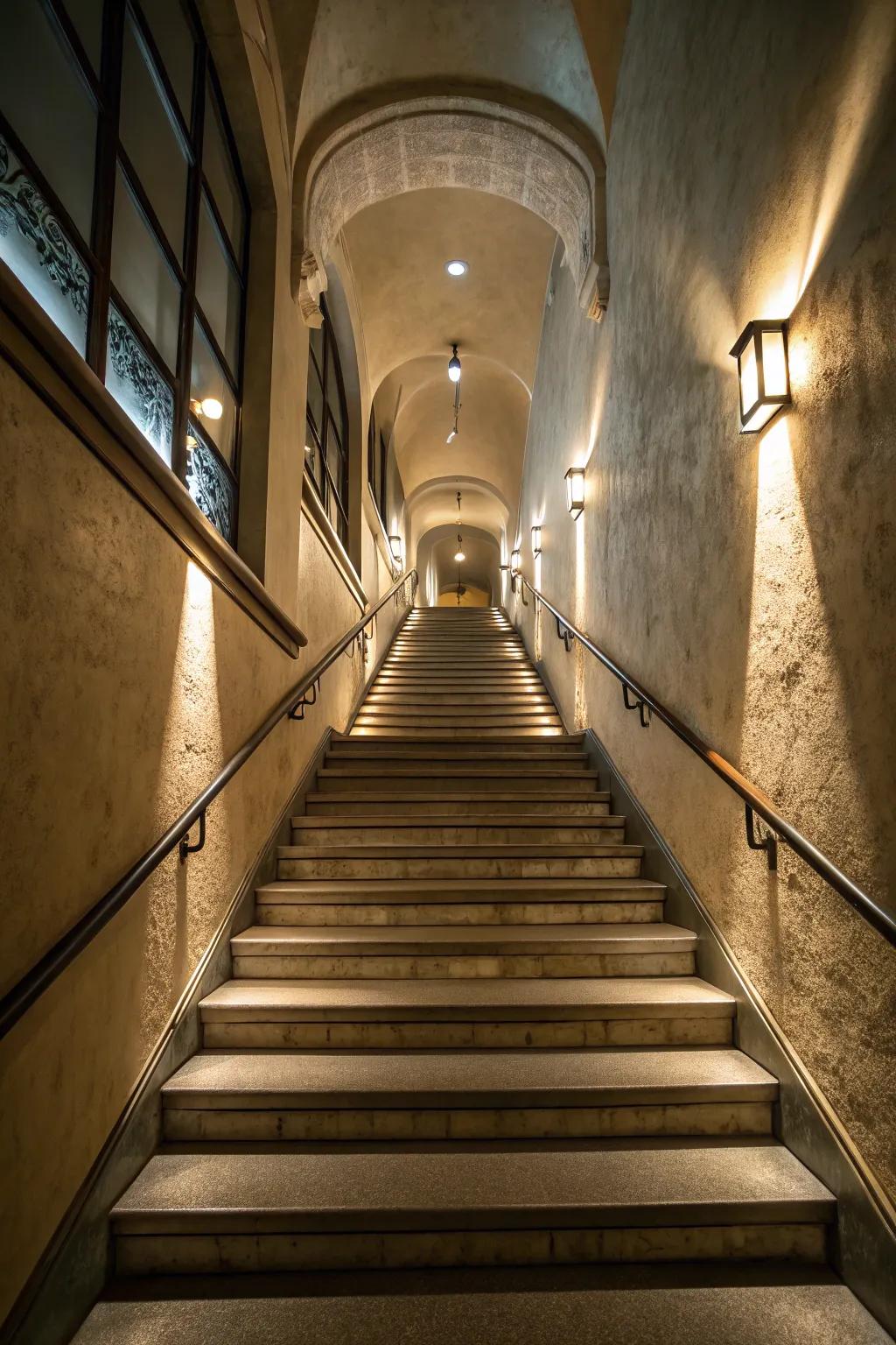 Layered lighting adds depth and dimension to your stairwell.