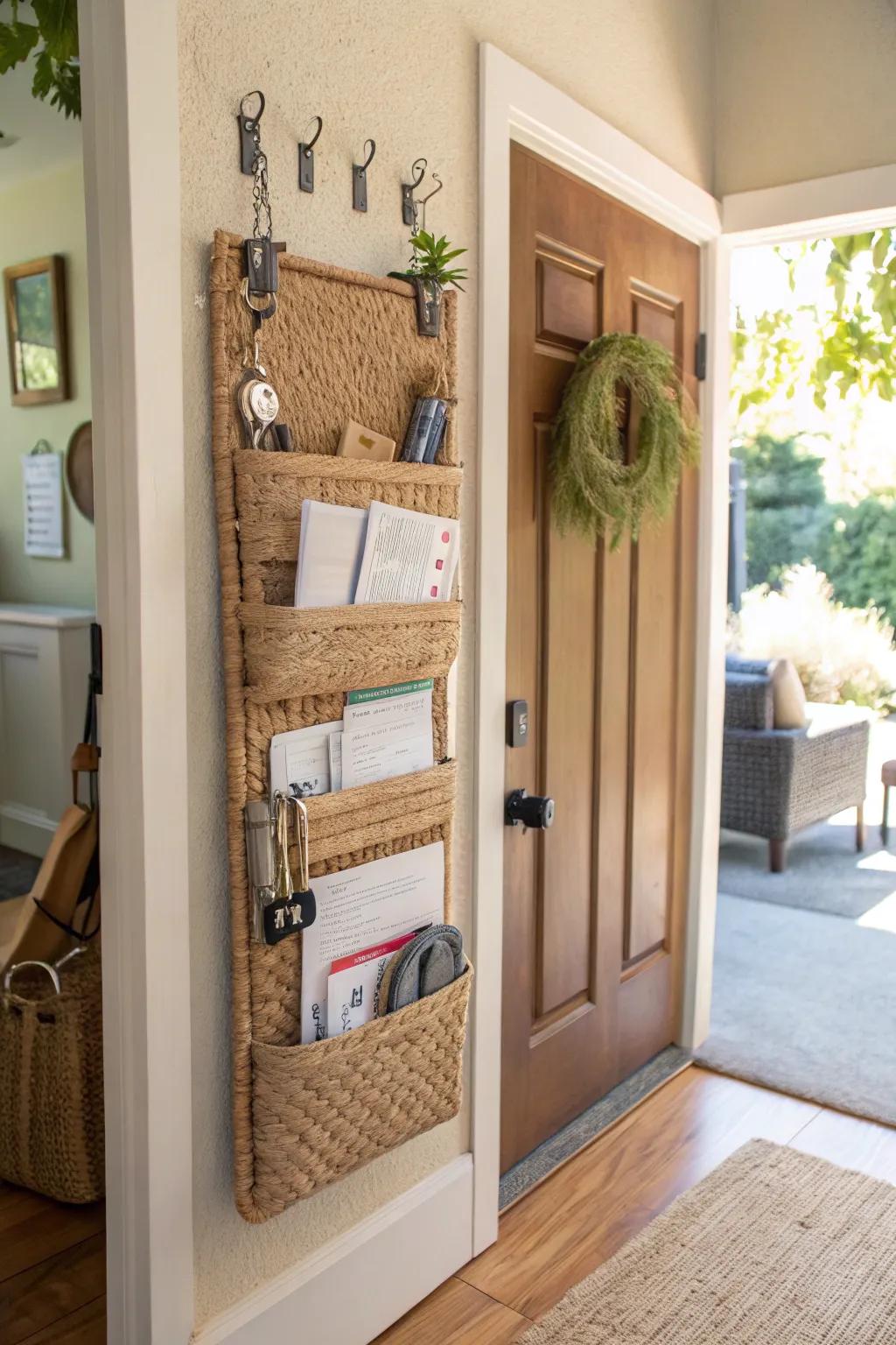 Keep your essentials in check with a straw wall organizer.