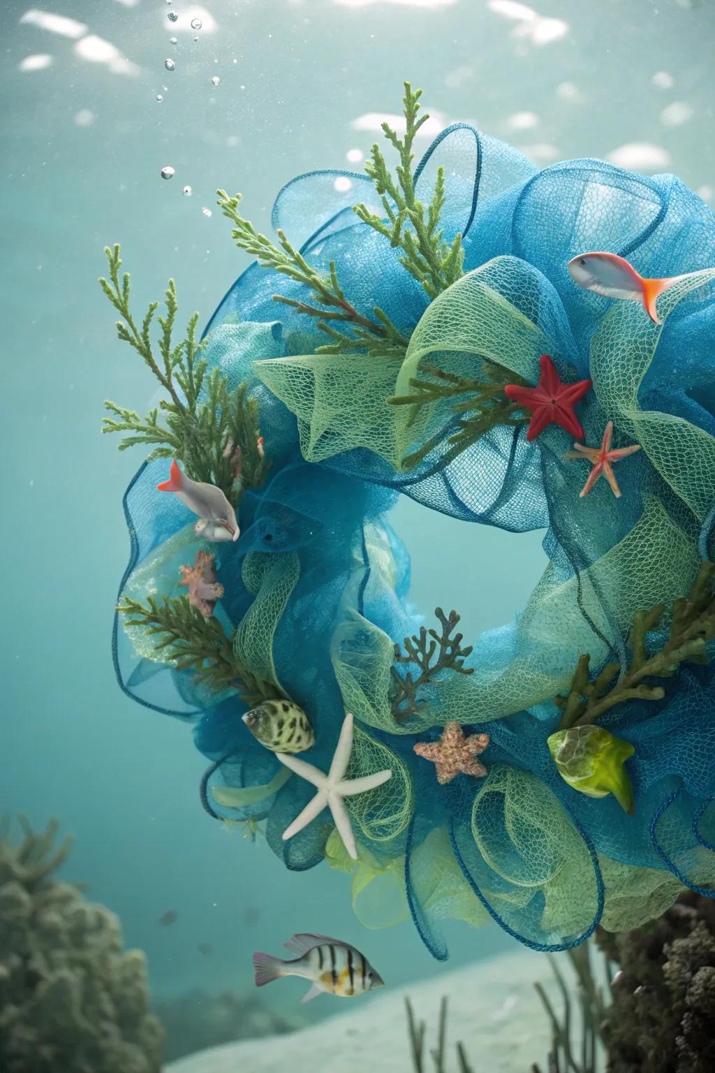 An under the sea mesh wreath that adds whimsy to your entrance.