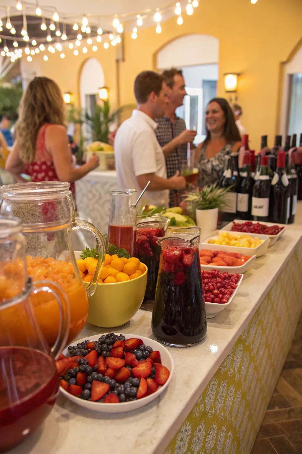 A sangria station lets guests create their own refreshing drinks.