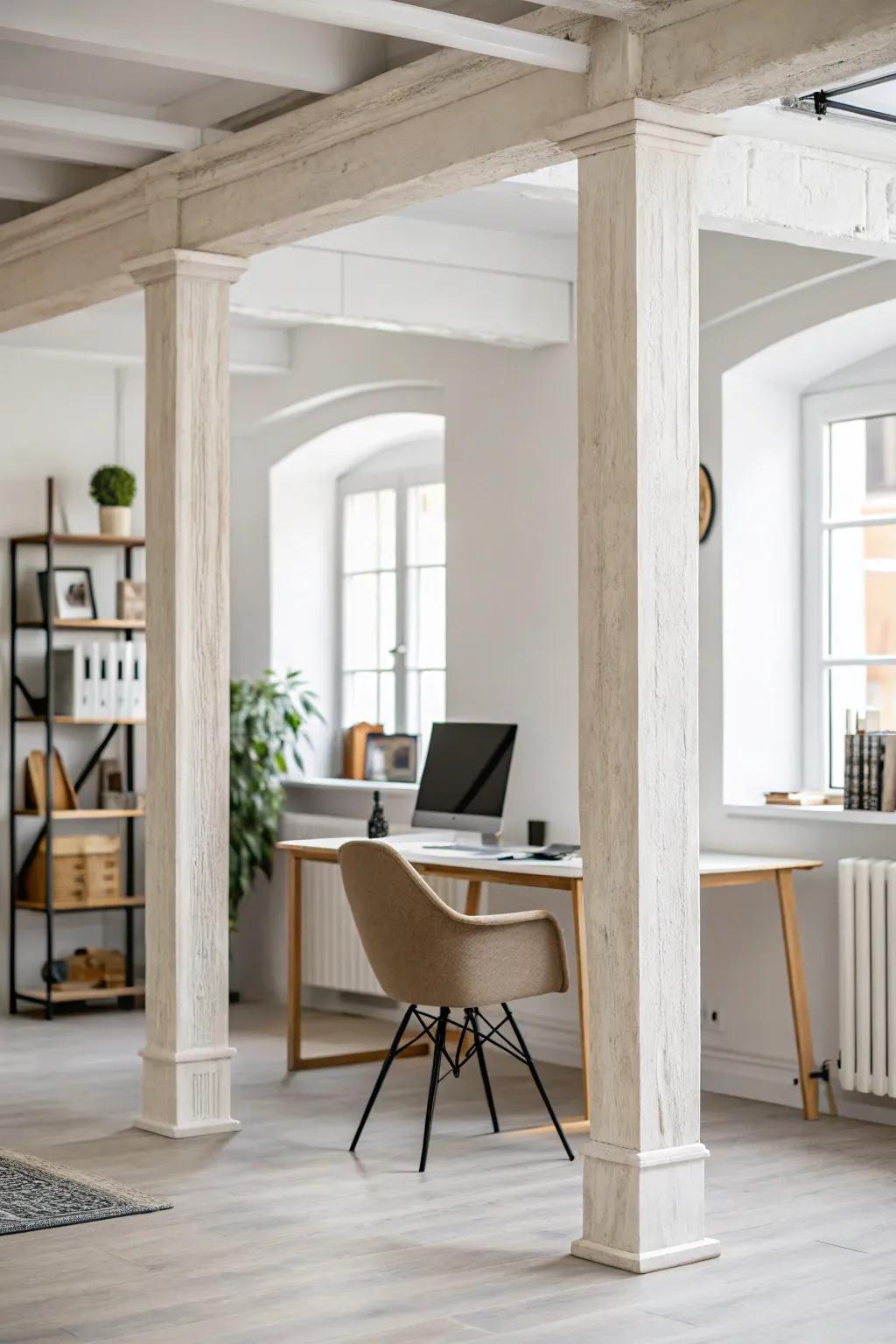 Minimalist office with elegantly simple beams.