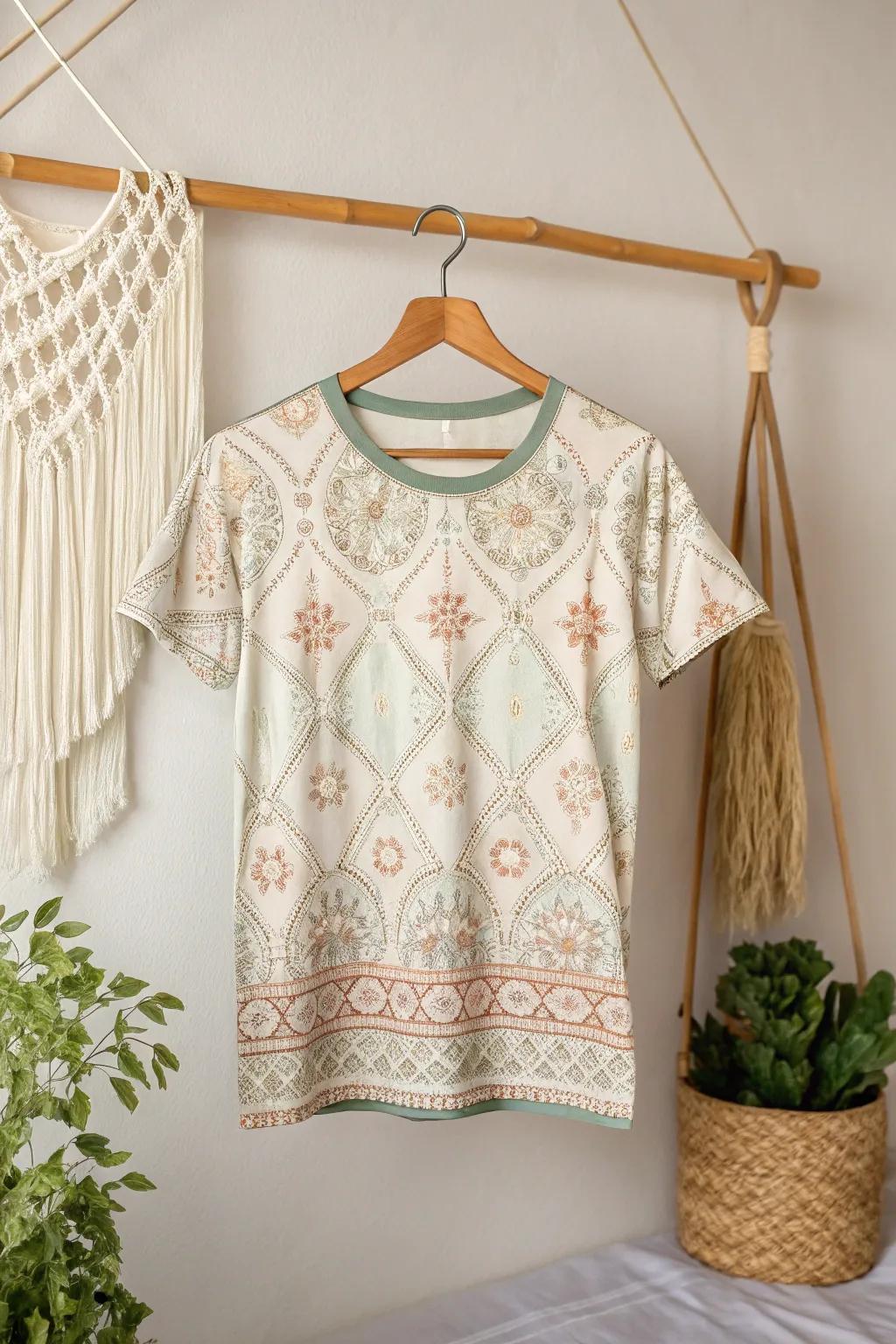 Embrace the Festival Flair: Add a touch of boho charm to your wardrobe with this beautifully crafted T-shirt.