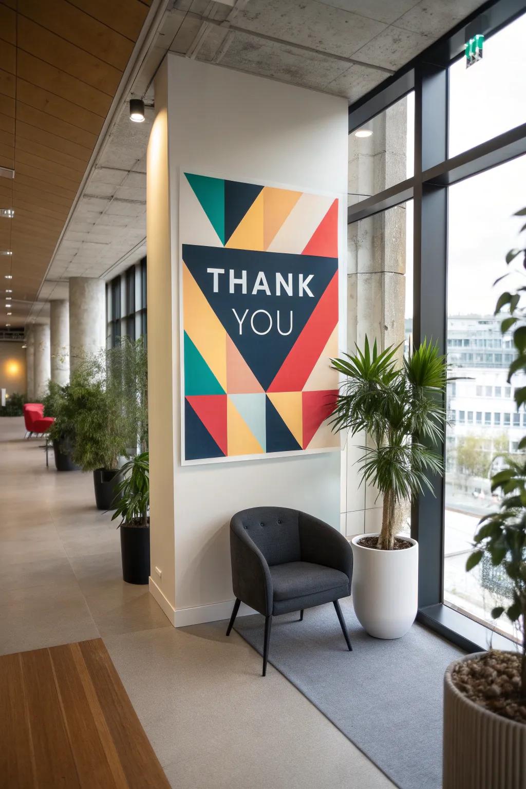 Modernize your space with a geometric design thank you poster.