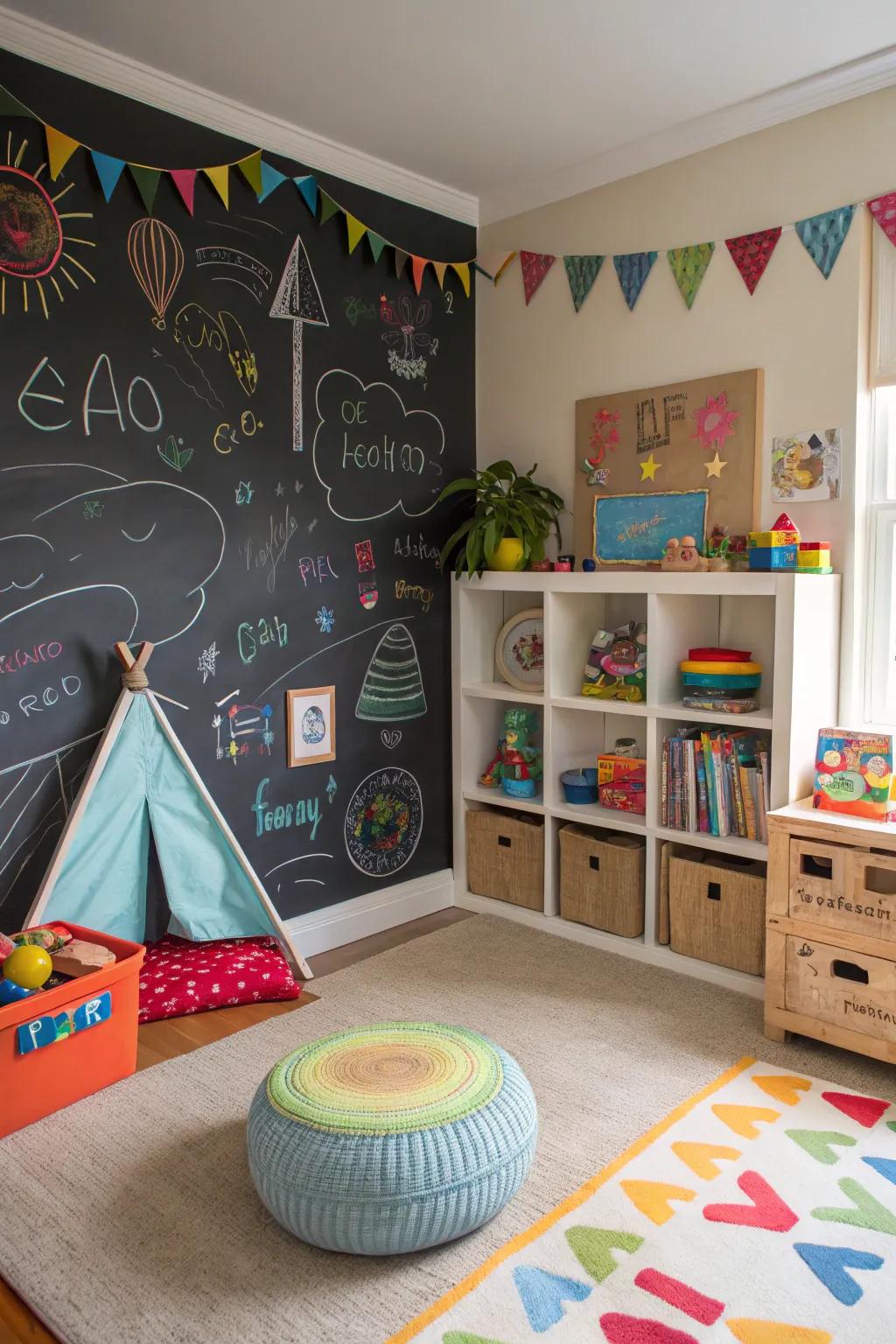 Chalkboard walls invite creativity and fun for toddlers.