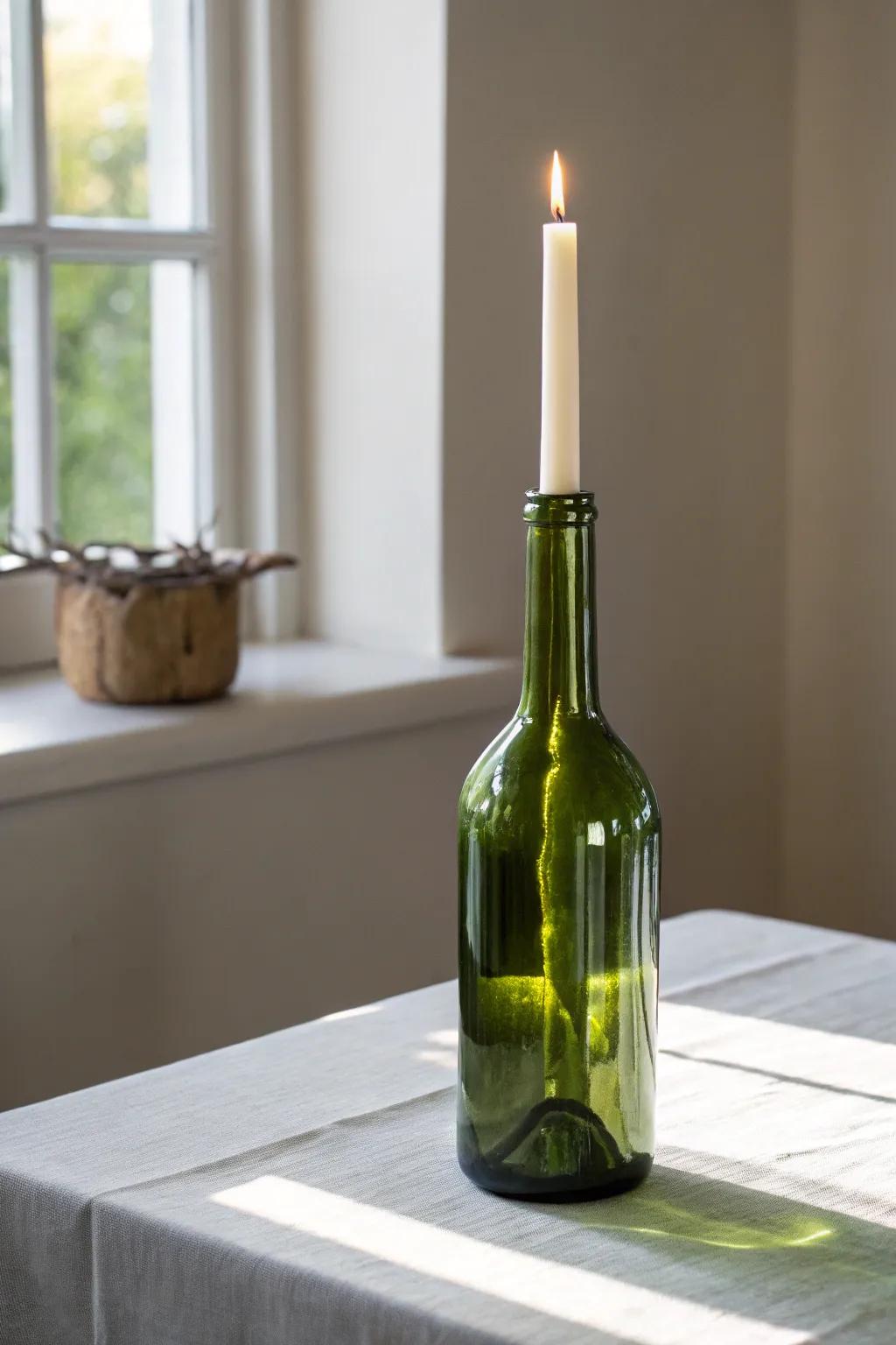 Turn your old wine bottles into stunning candle holders with a touch of elegance and craftsmanship.