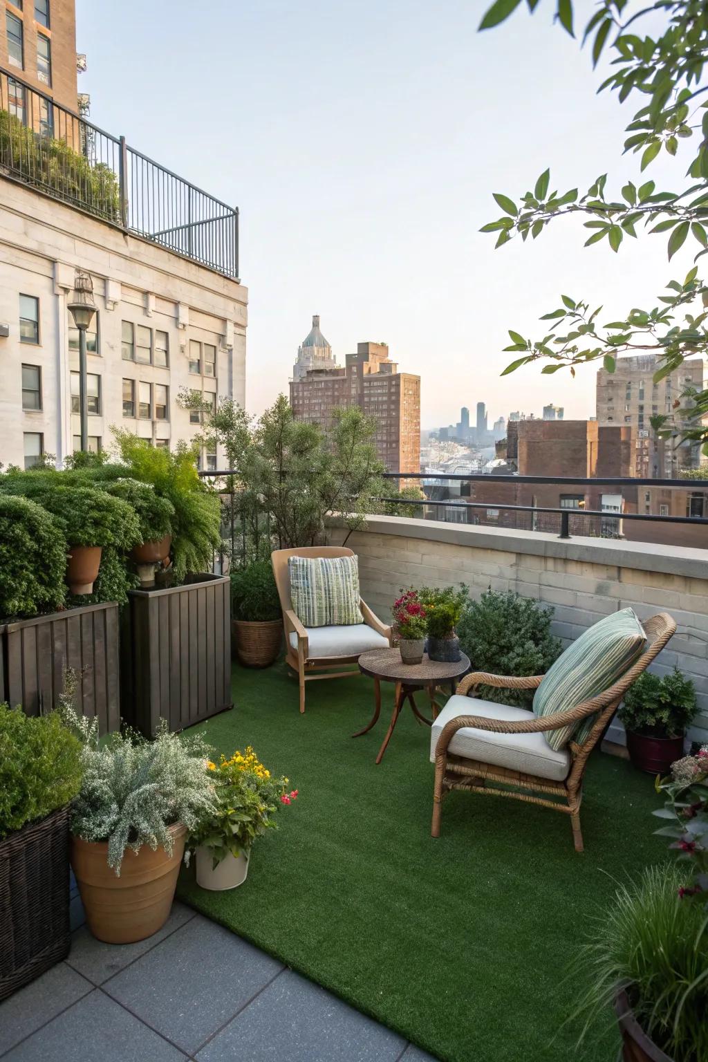 Create a rooftop oasis with artificial turf.