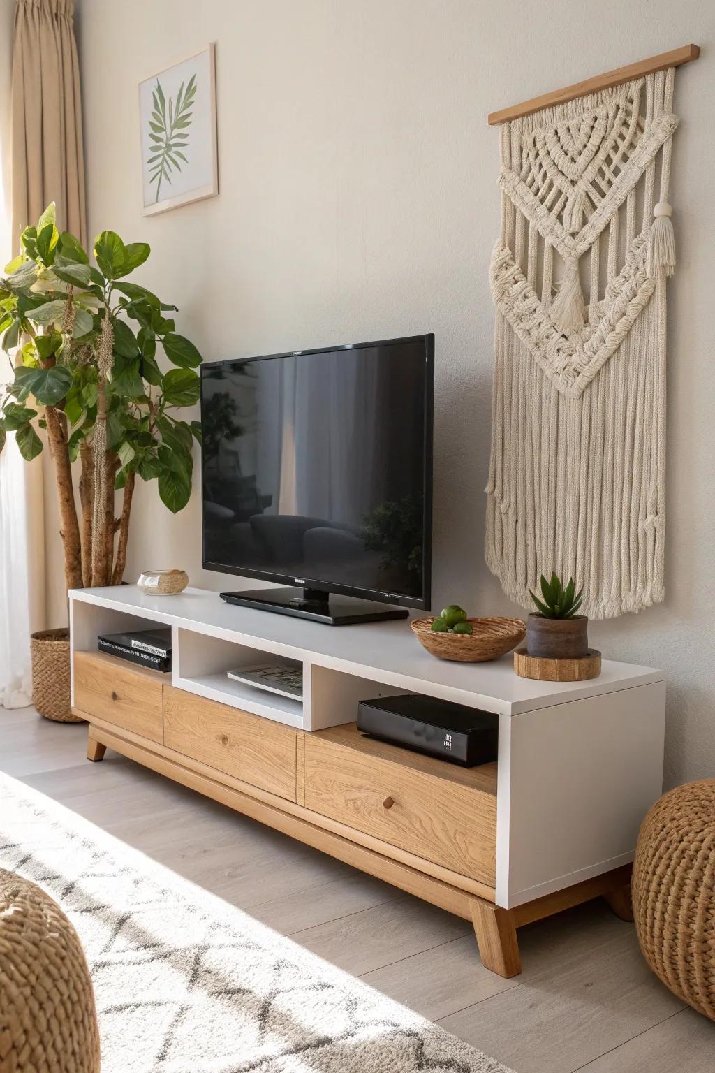 Elevate your viewing experience with a touch of Scandinavian elegance and boho charm. 🌿📺 #MinimalistDesign #BohoChic