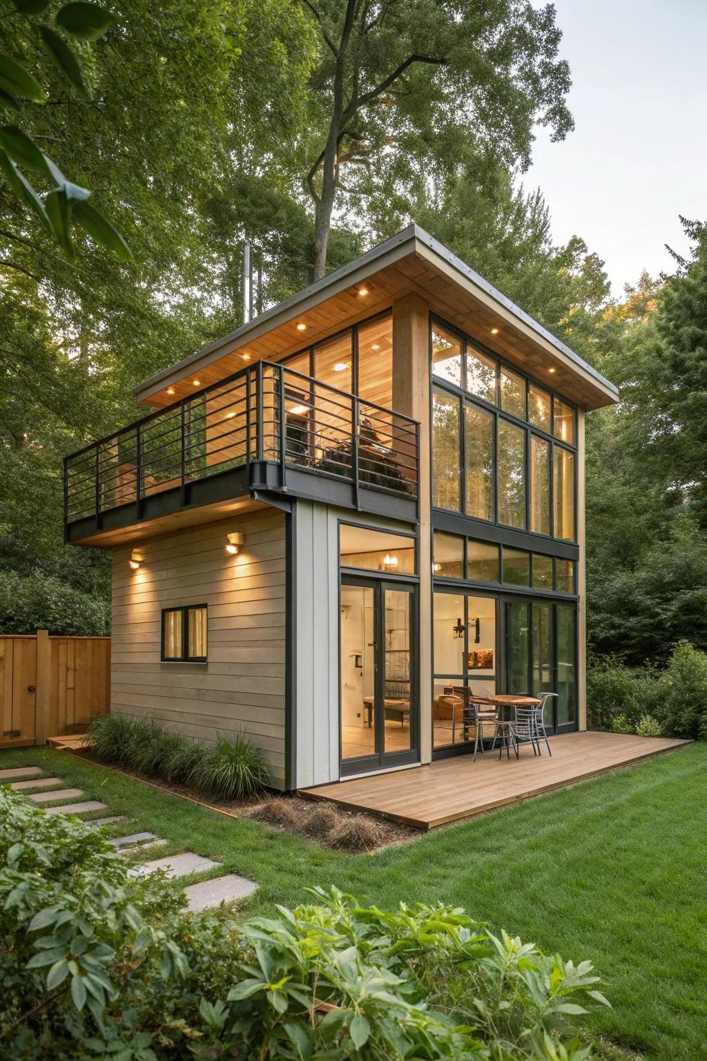 Transform your backyard into an artist's dream with this modern two-story gallery shed.