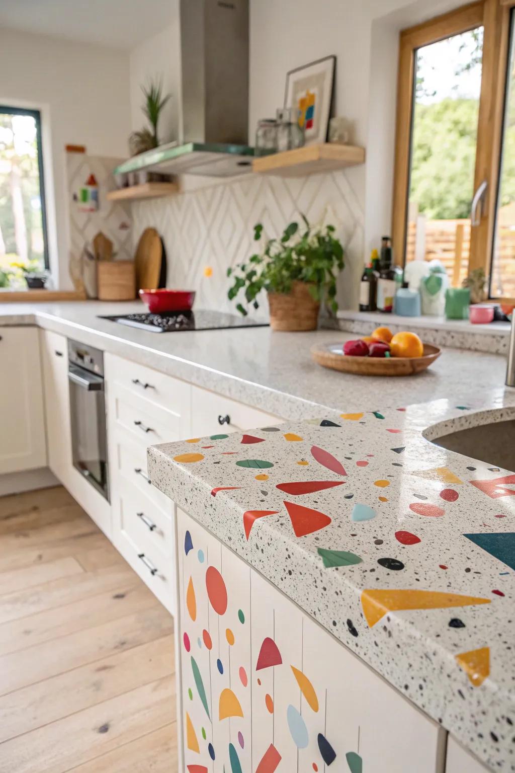 Terrazzo countertops bring vibrant patterns and durability to modern kitchens.