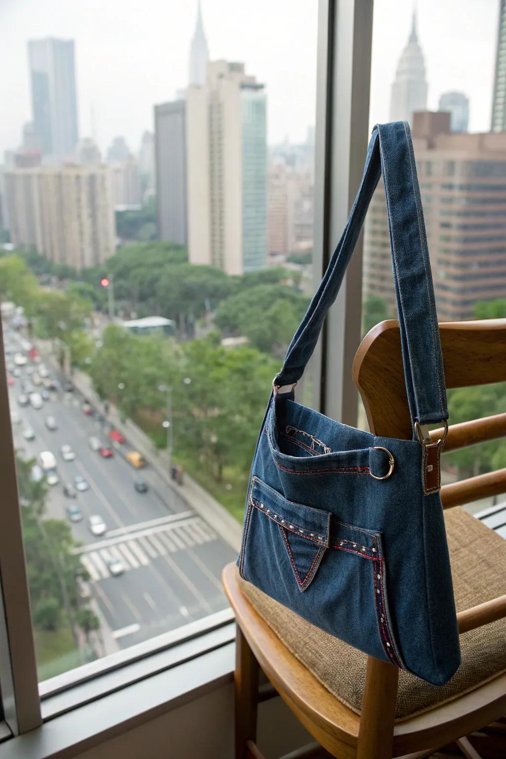 Stay chic and hands-free with a trendy denim crossbody bag.