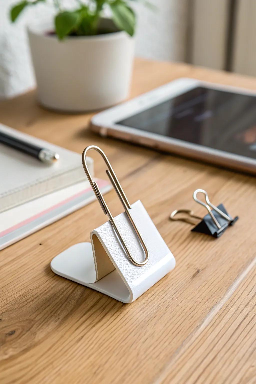 Transform a simple paper clip into a chic phone stand for hands-free viewing.