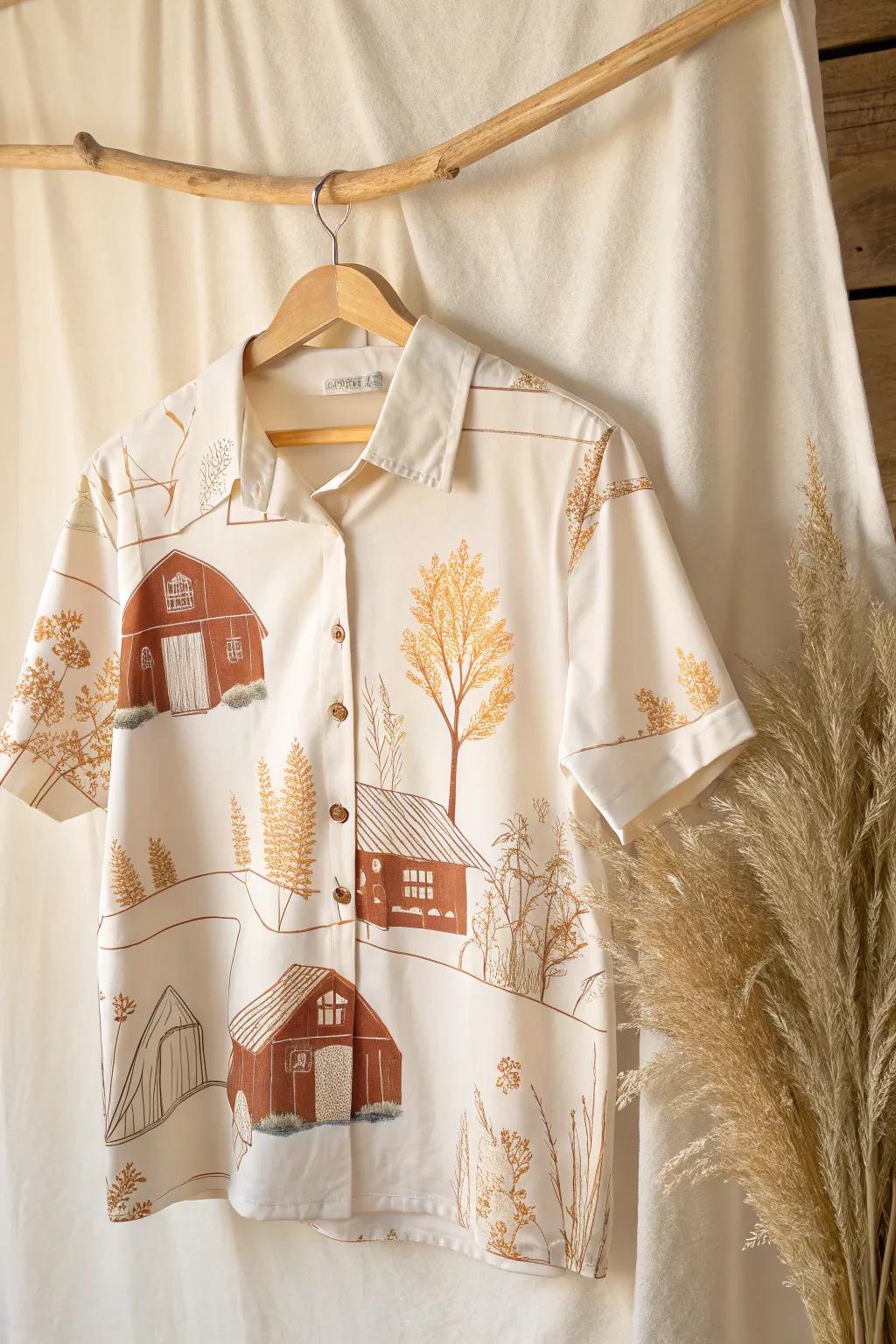 Embrace rustic charm with this beautifully crafted fall shirt - perfect for the season's cozy vibes.