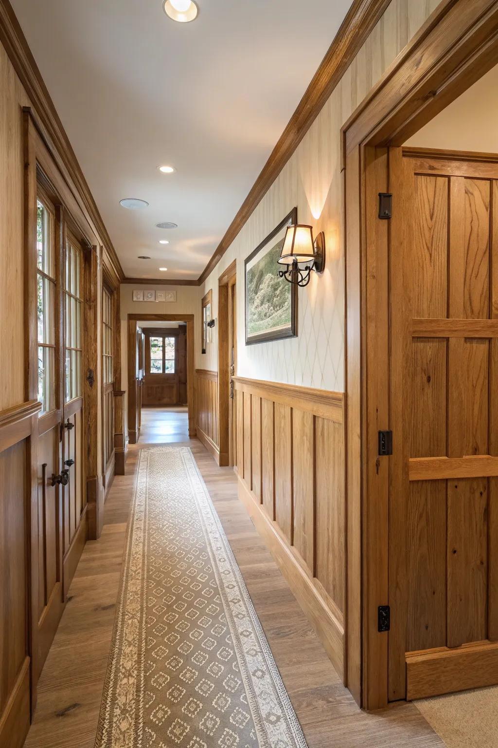 Natural elements in wainscoting bring warmth and an organic touch.