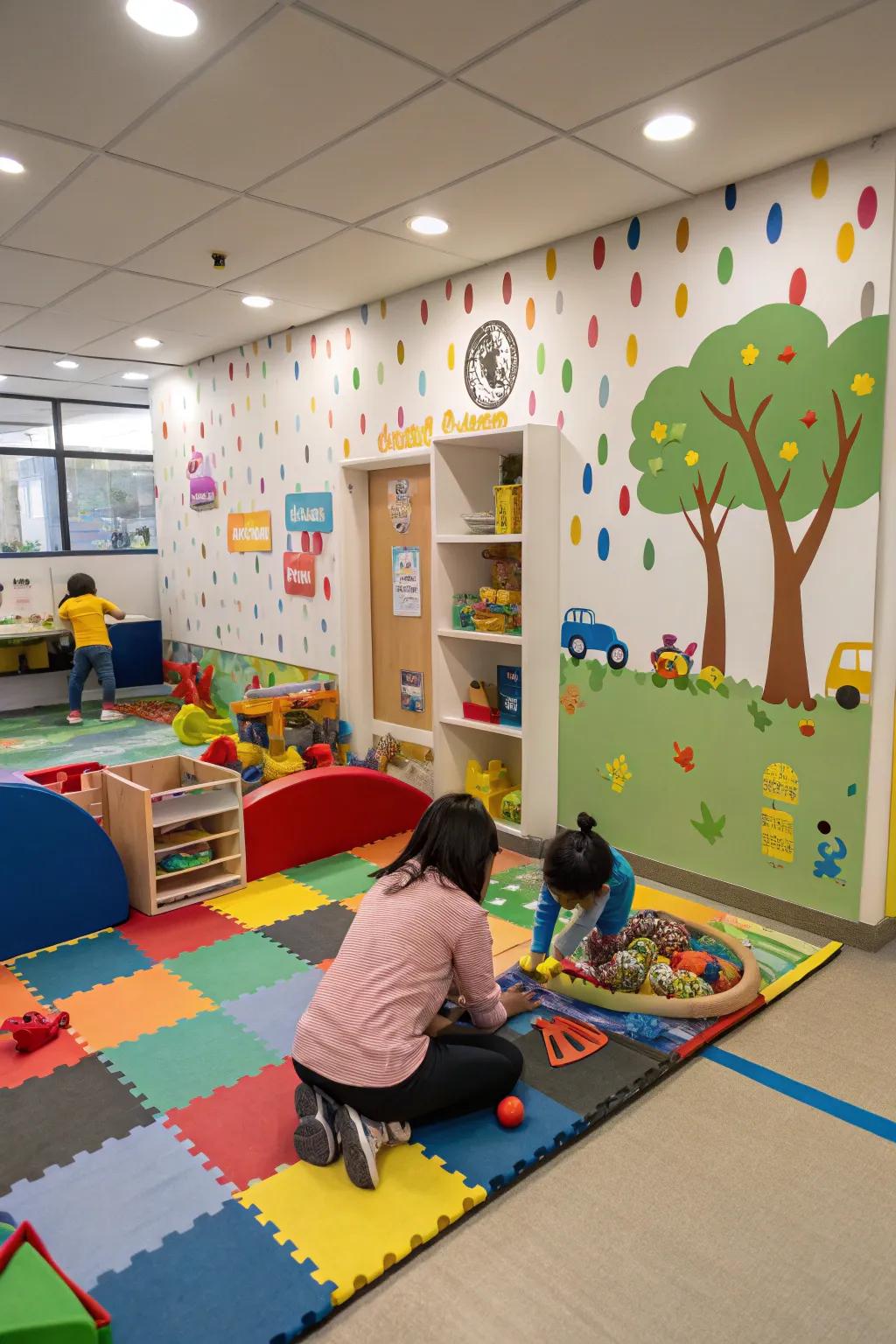 A dedicated play area for kids, neatly tucked into a wall bump out.