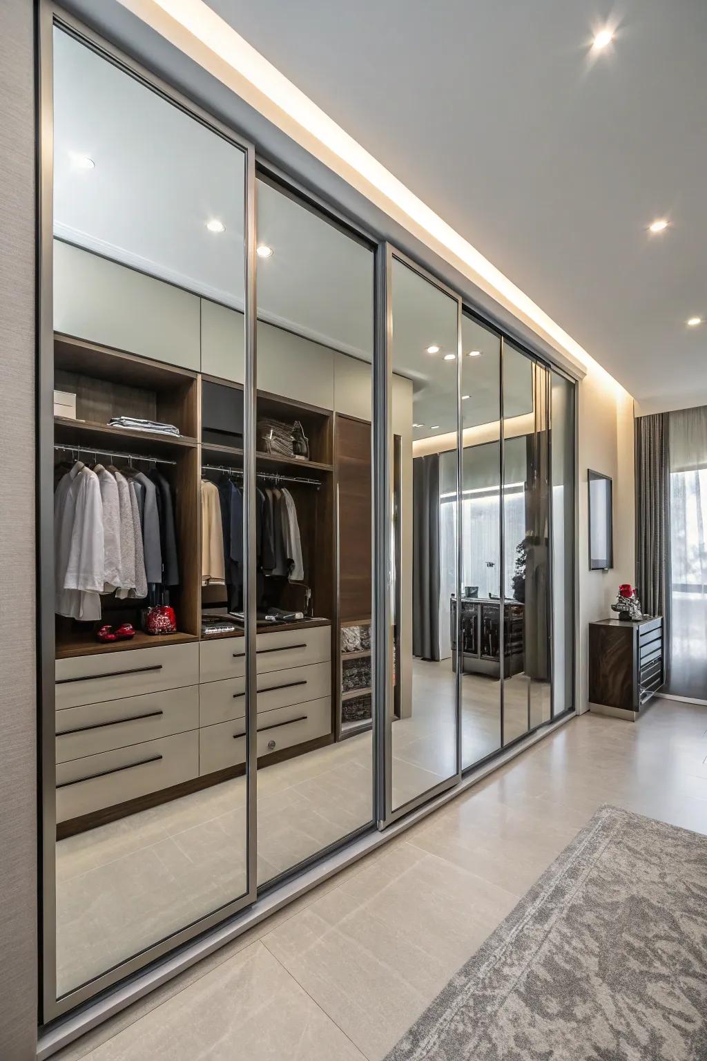 Sliding doors optimize space and functionality in the wardrobe room.