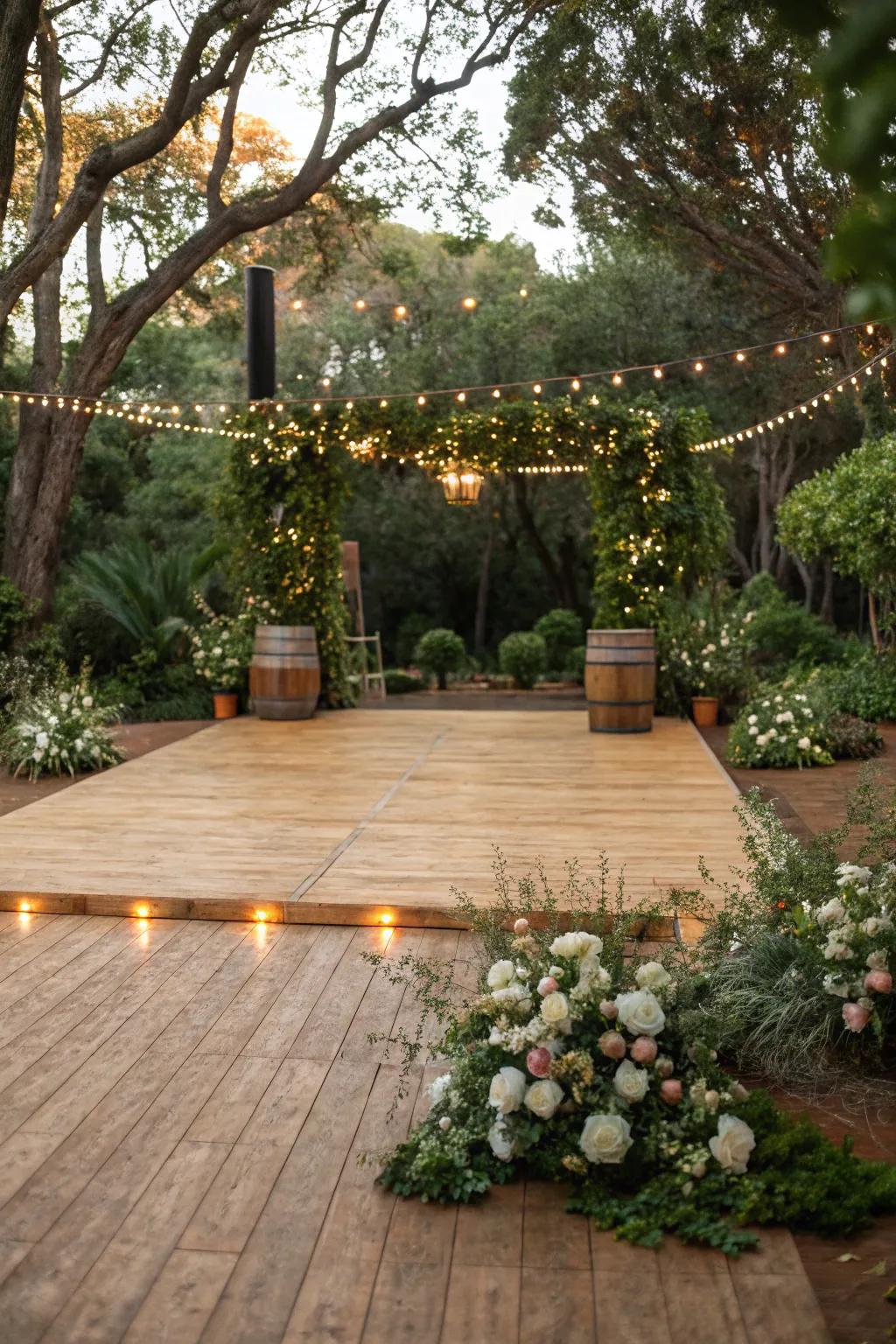 Enjoy a natural setting with a rustic wooden dance floor.