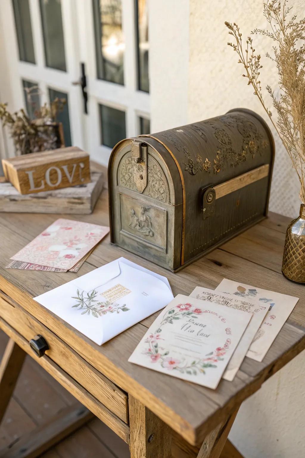 Capture timeless memories with vintage charm: a postcard station for your wedding guests.