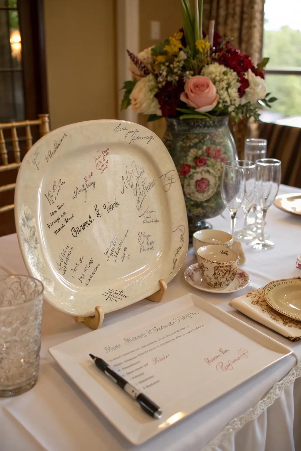 A signed ceramic platter becomes a practical memento.