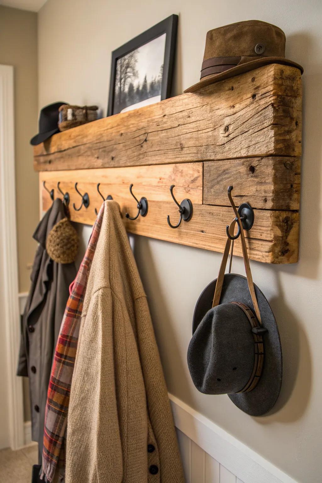 Transform your entryway with this stylish DIY coat rack made from leftover wood.
