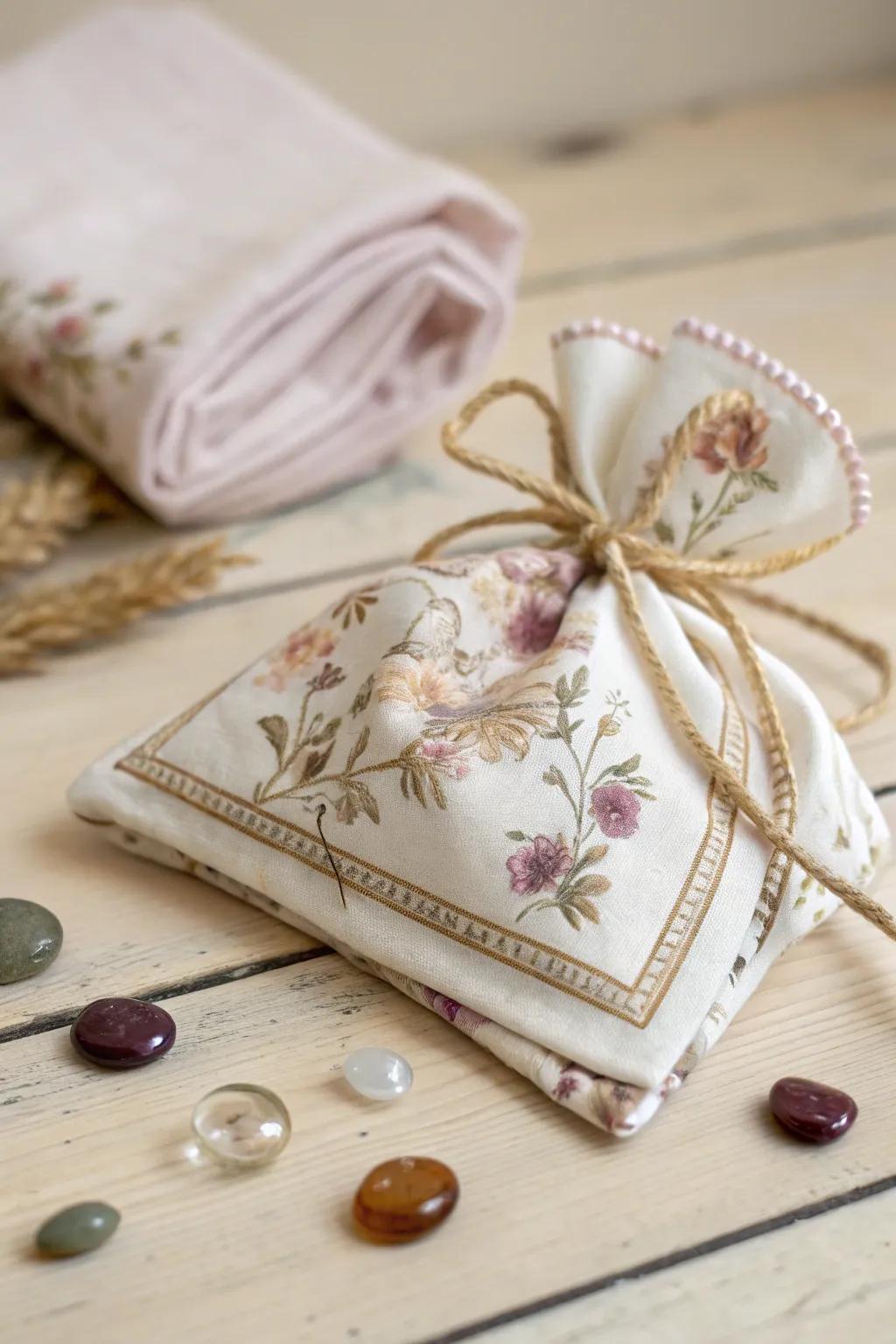 Transform vintage charm into practical elegance with handkerchief jewelry pouches.