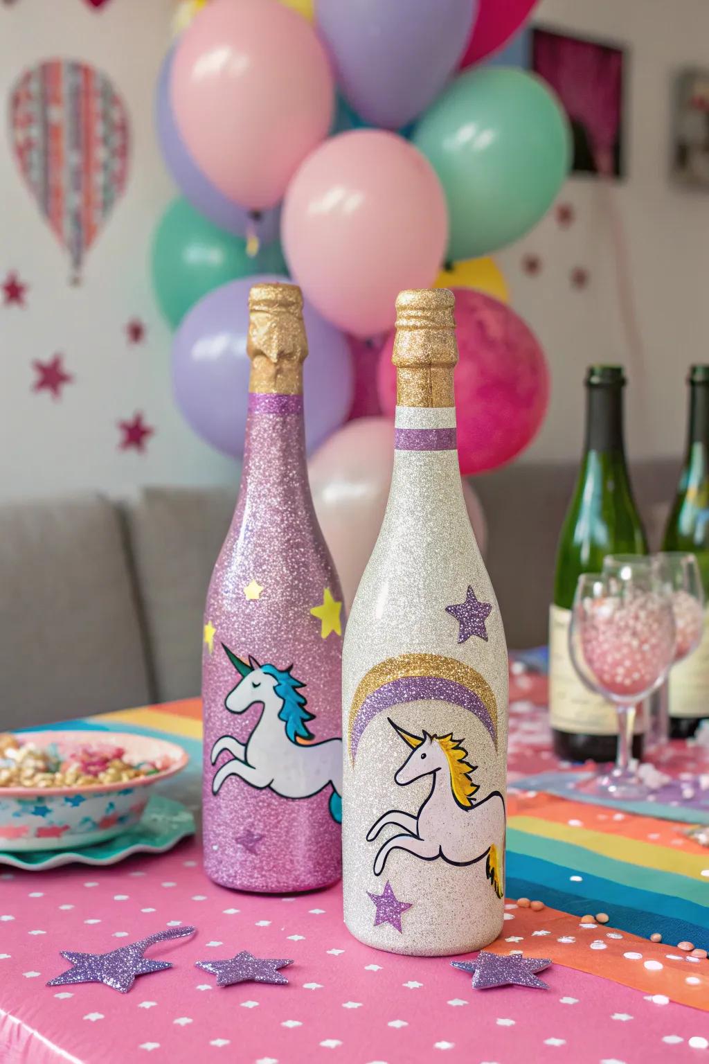 Enchant with glittery unicorn-themed bottles.