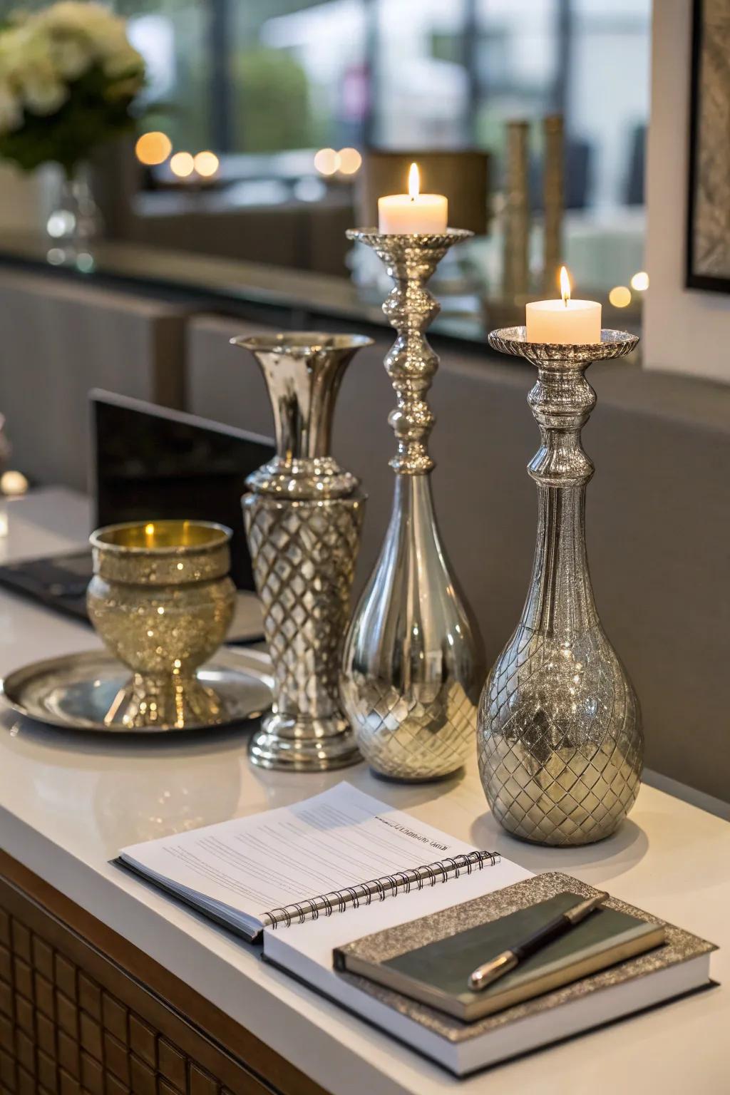 Metallic accents add sparkle and glam to your office space.