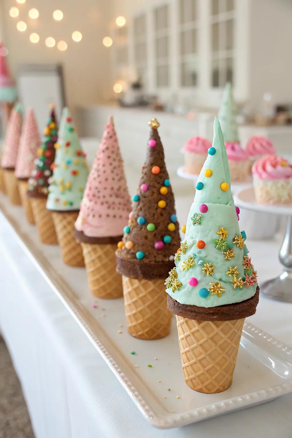 Ice cream cone trees that delight and amuse.